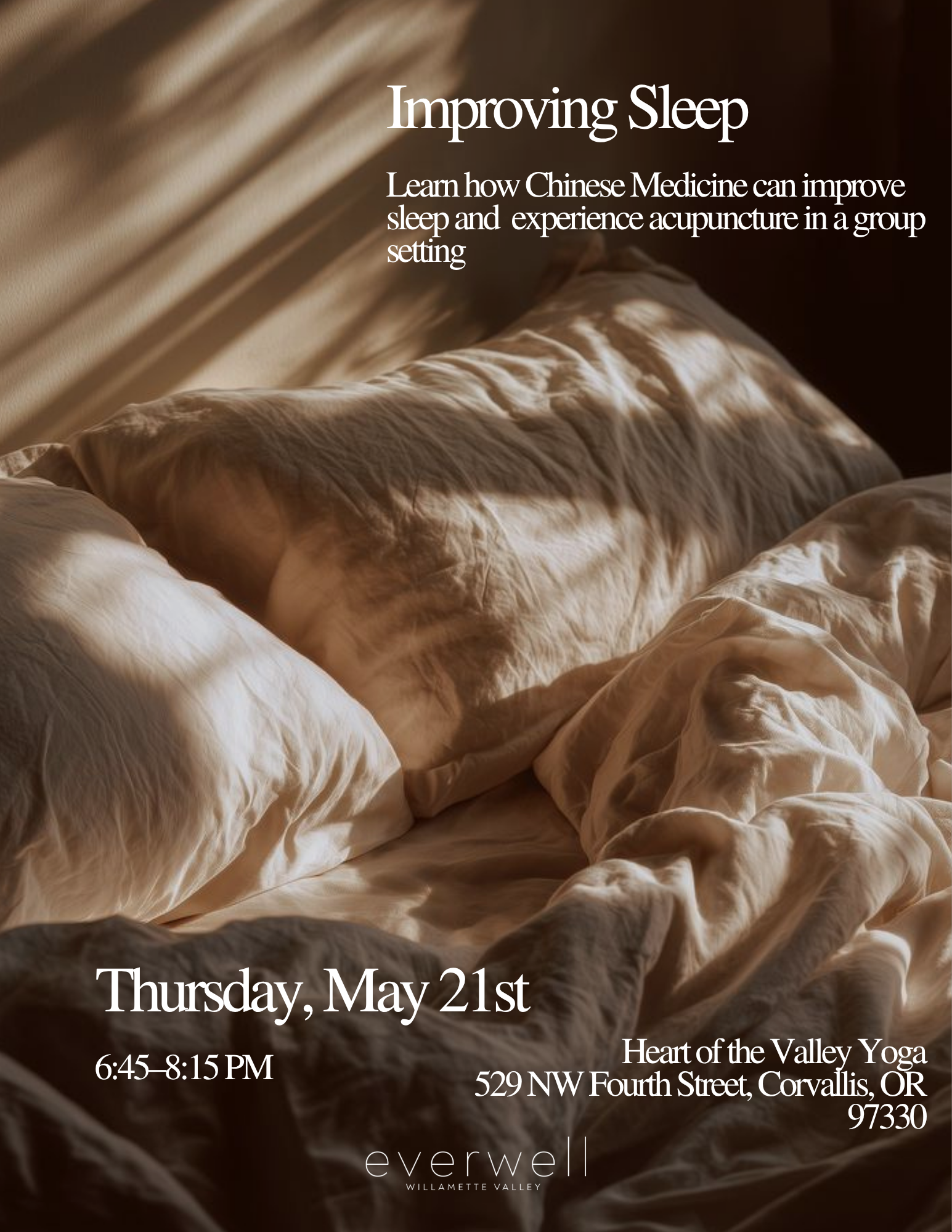 Improve Sleep with Chinese Medicine Heart of the Valley Yoga (WV)