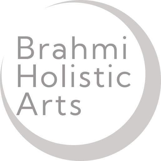 Logo with the text 'Brahmi Holistic Arts' inside a gray circle