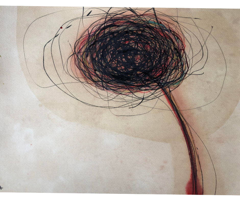 Big Brain: Acrylic and ink on paper.