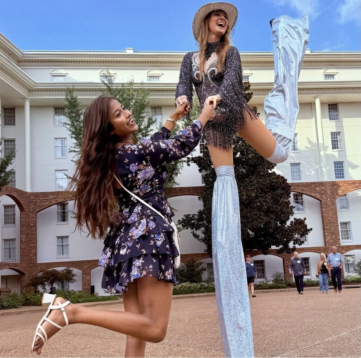 interactive roaming stilt walker performer