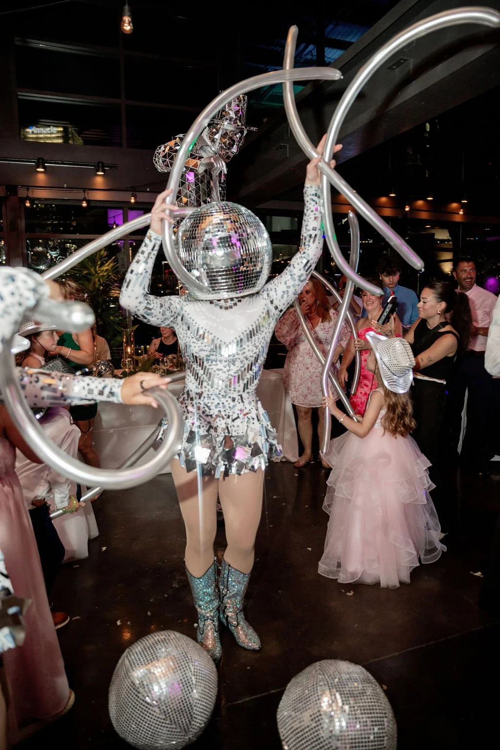 Dancing Disco Ball Party Starter at a Nashville Wedding