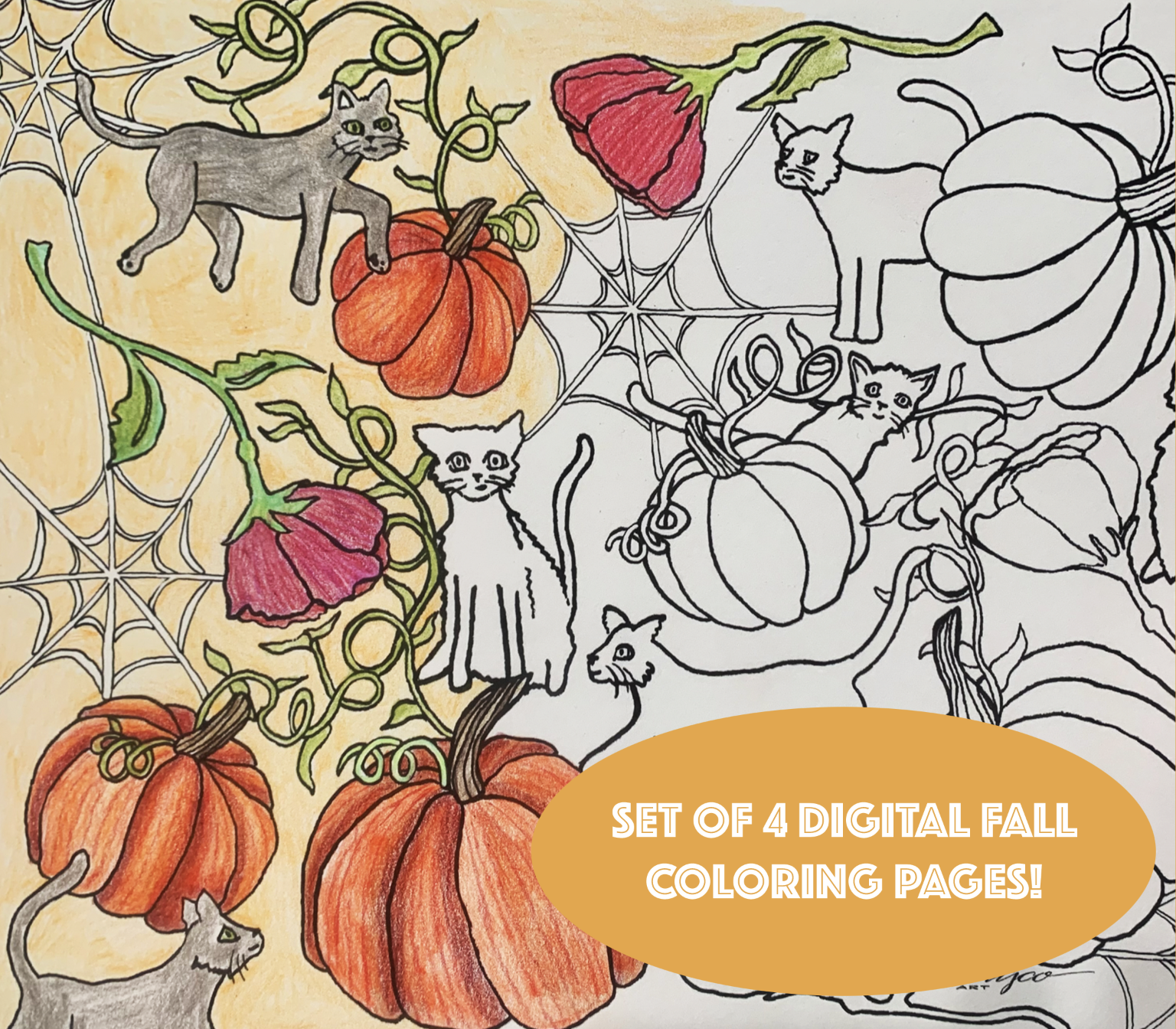 "Fall Series": Four Digital Coloring Pages