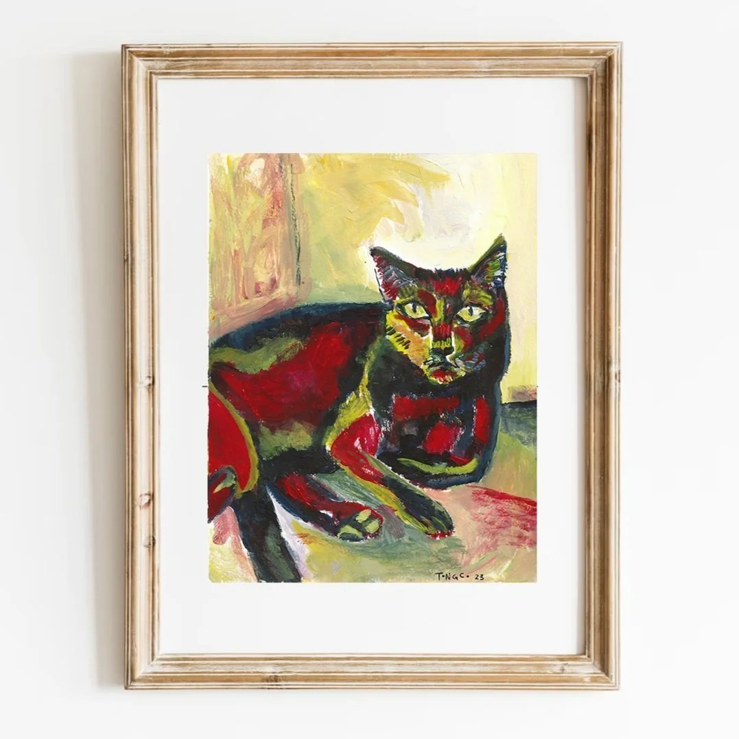 6"x8"  "Colorful Black Cat"