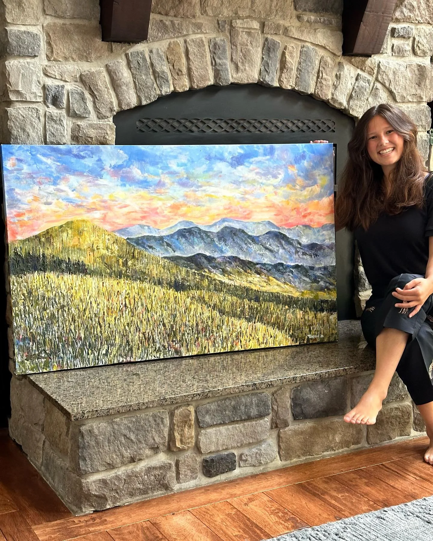 I finished my last big piece for my showing on Friday @robinsonroanjc !!!! 

It is a lovely large acrylic painting of roan mountain, as roan has a special place in my heart. This was the last hike I took before going on the pct. My first ever night o