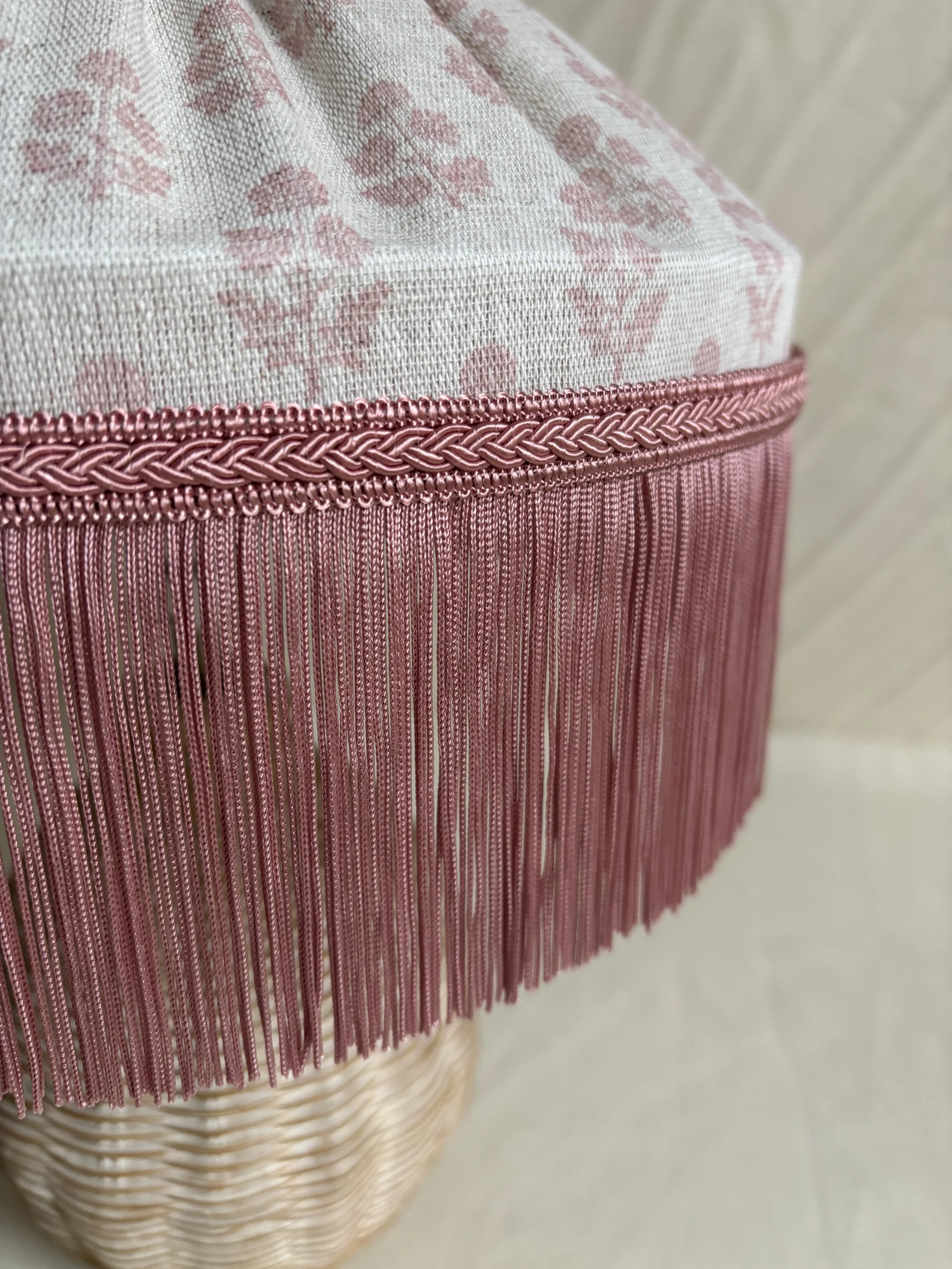 fringing linen carousel lampshade handstitched