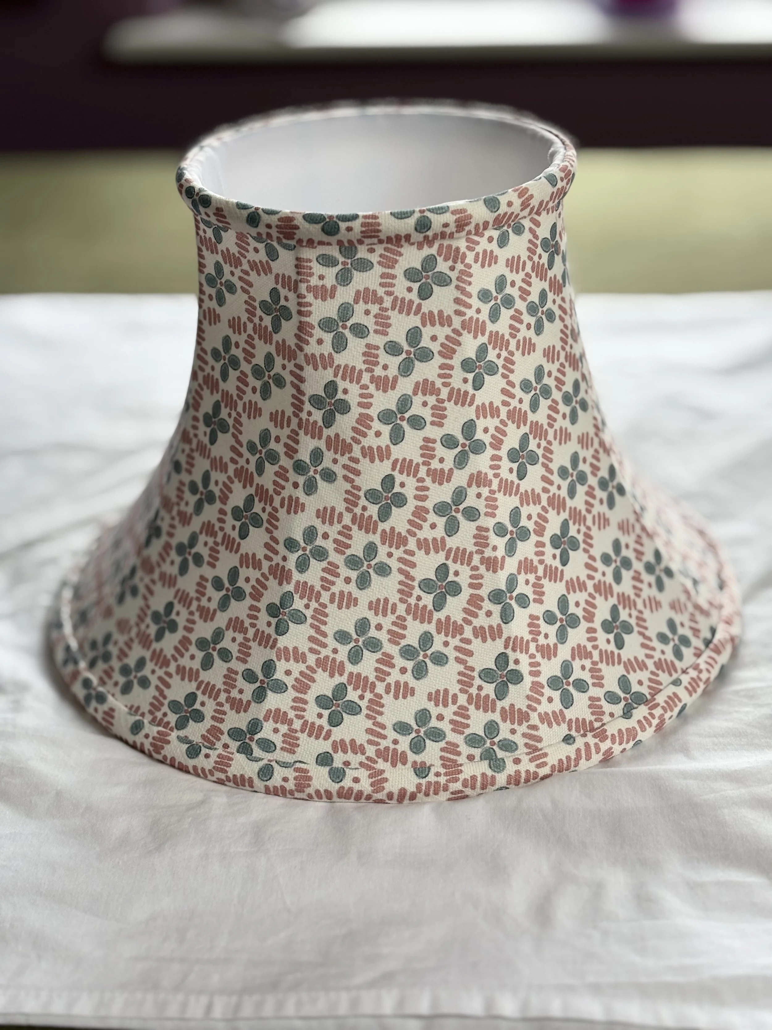 bowed hand stitched lampshade Chess fabric