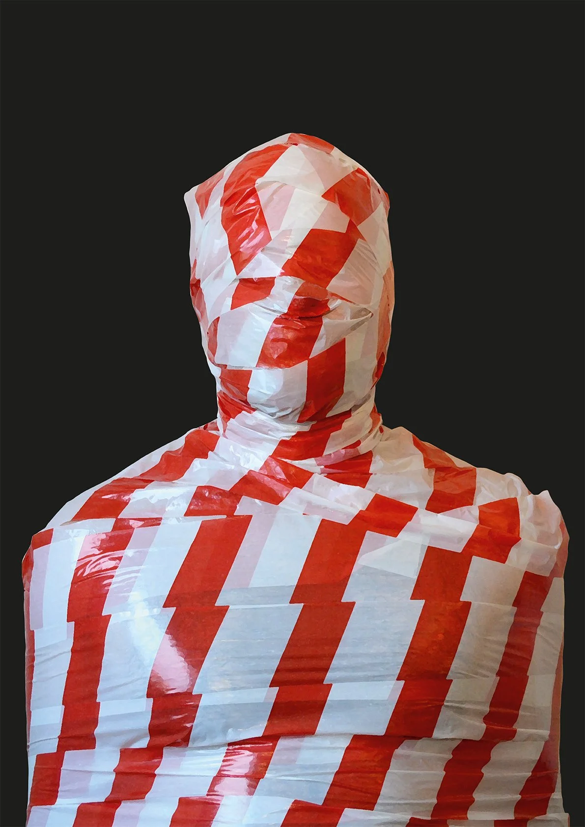 Self Portrait with red-white tape, Photo, 2020