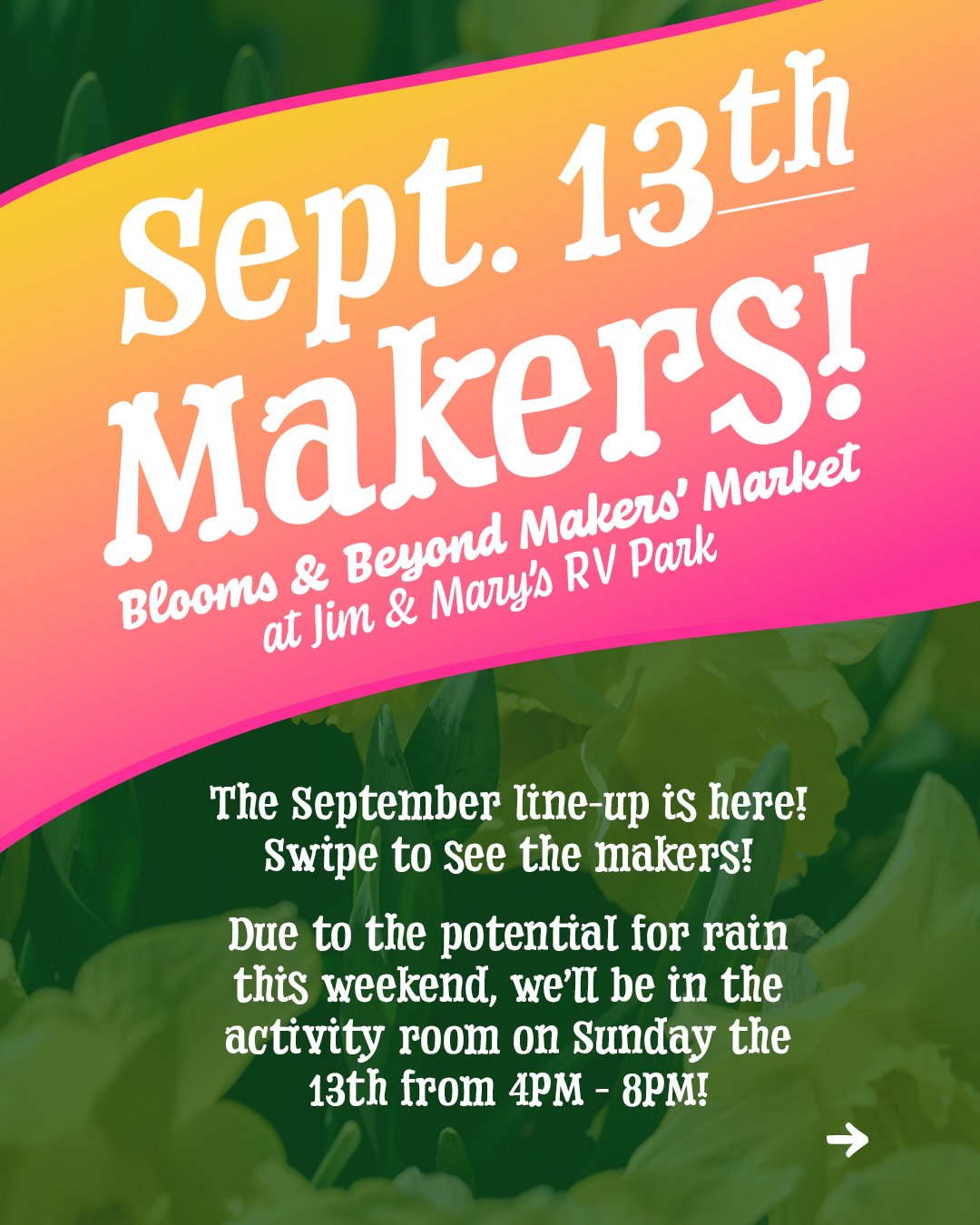 The last market of the season is upon us! Join us this Sunday, September 13th from 4pm to 8pm, rain or shine! We'll be in the activity room across from the office due to the forcast of rain. So pop over, snag some tacos from Sher's Outwest Grill, sho