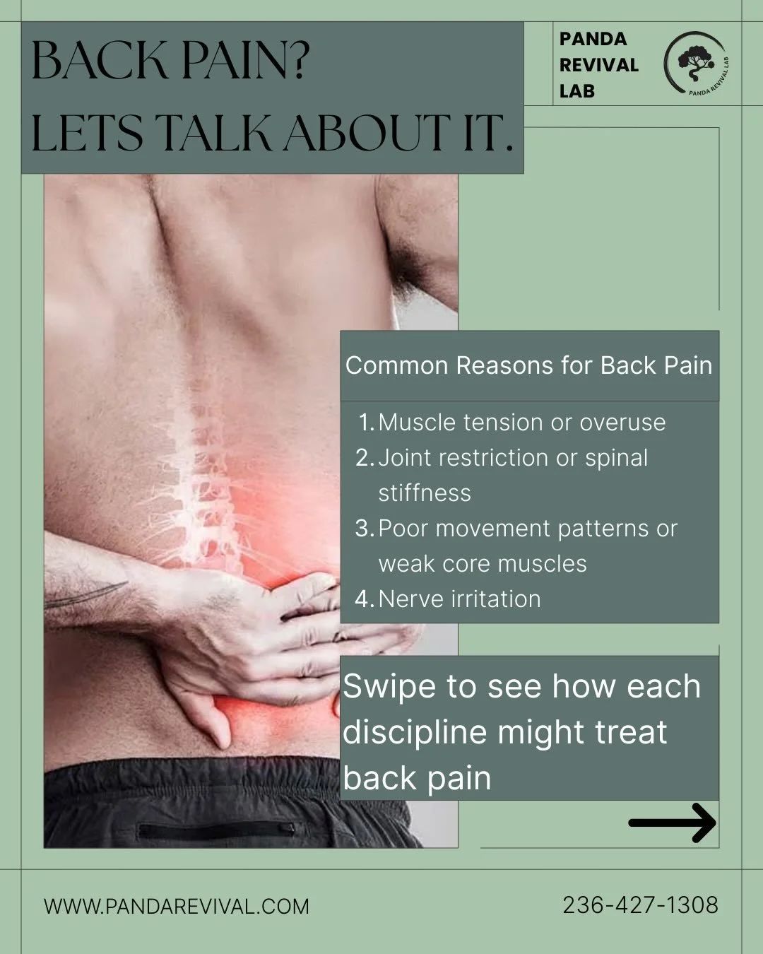 Back pain isn&rsquo;t caused by just one thing and it shouldn&rsquo;t be treated with just one solution.

Muscle tension, joint stiffness, poor movement patterns, and nerve irritation can all play a role. That&rsquo;s why a multidisciplinary approach