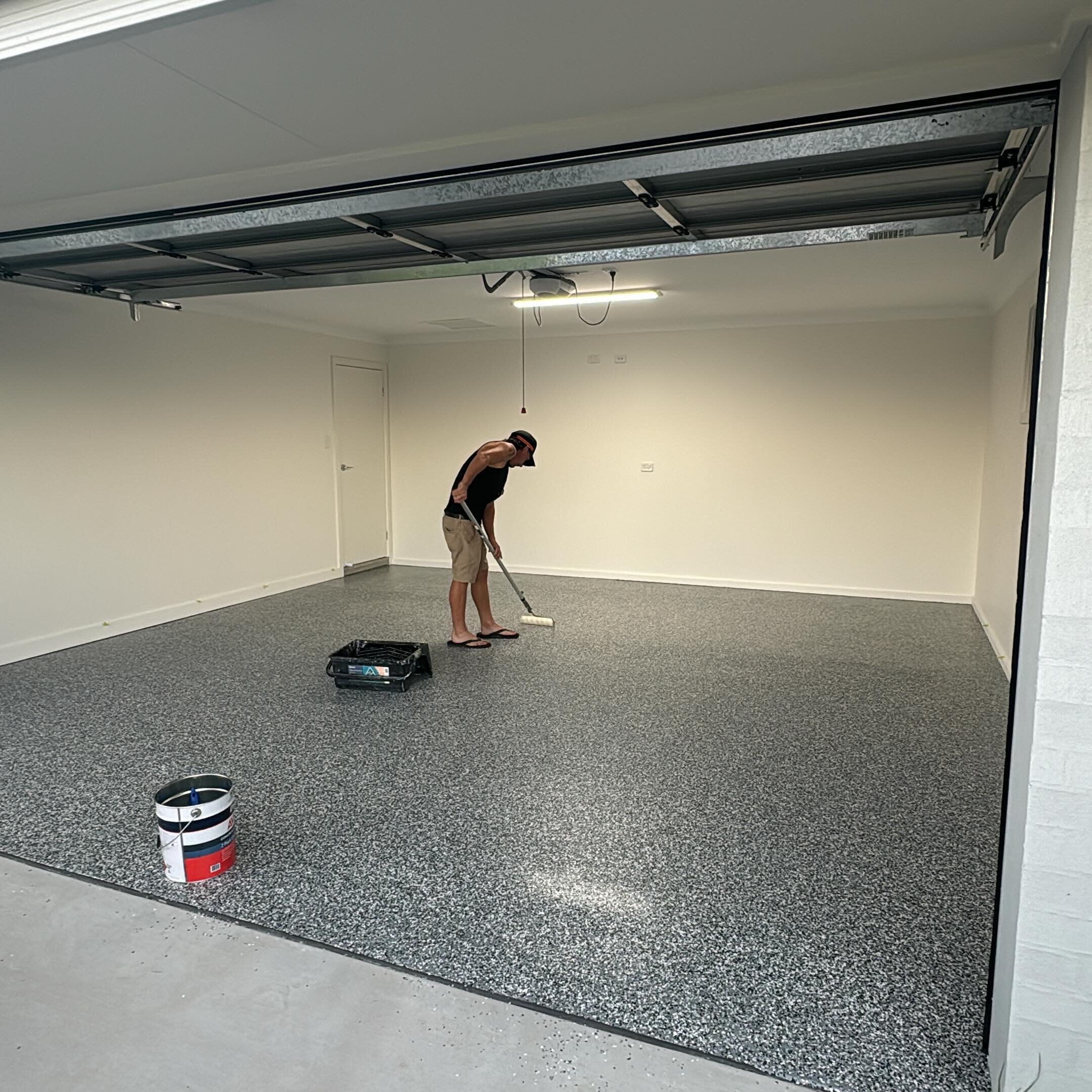 Make your garage floor a fleck above the rest 
Avista 2 pack epoxy flooring 
Can&rsquo;t go wrong.