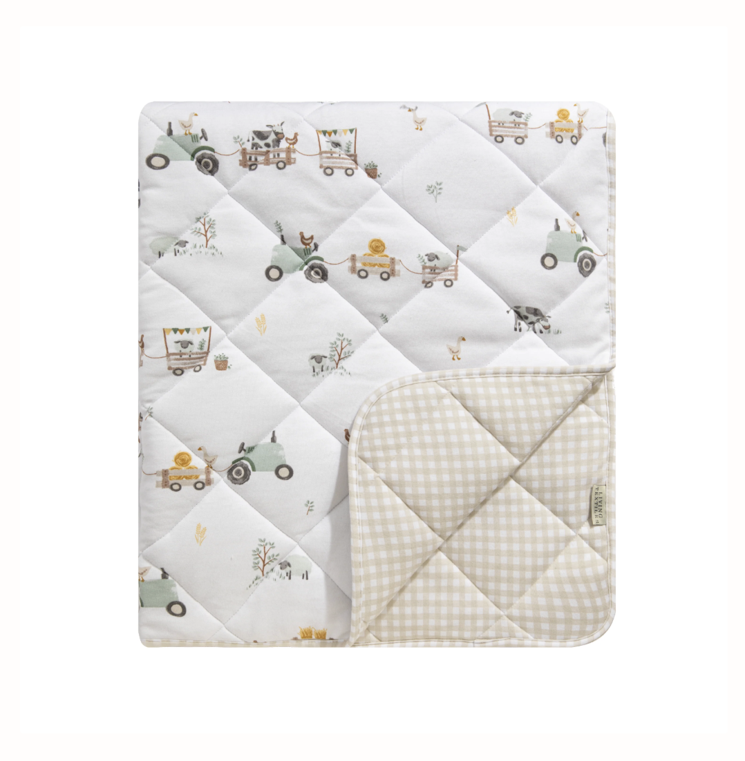 Reversible Organic Quilted Cot Comforter - Tractor Ride