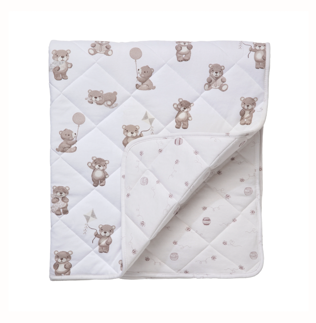 Reversible Organic Quilted Cot Comforter - Cuddly Bear