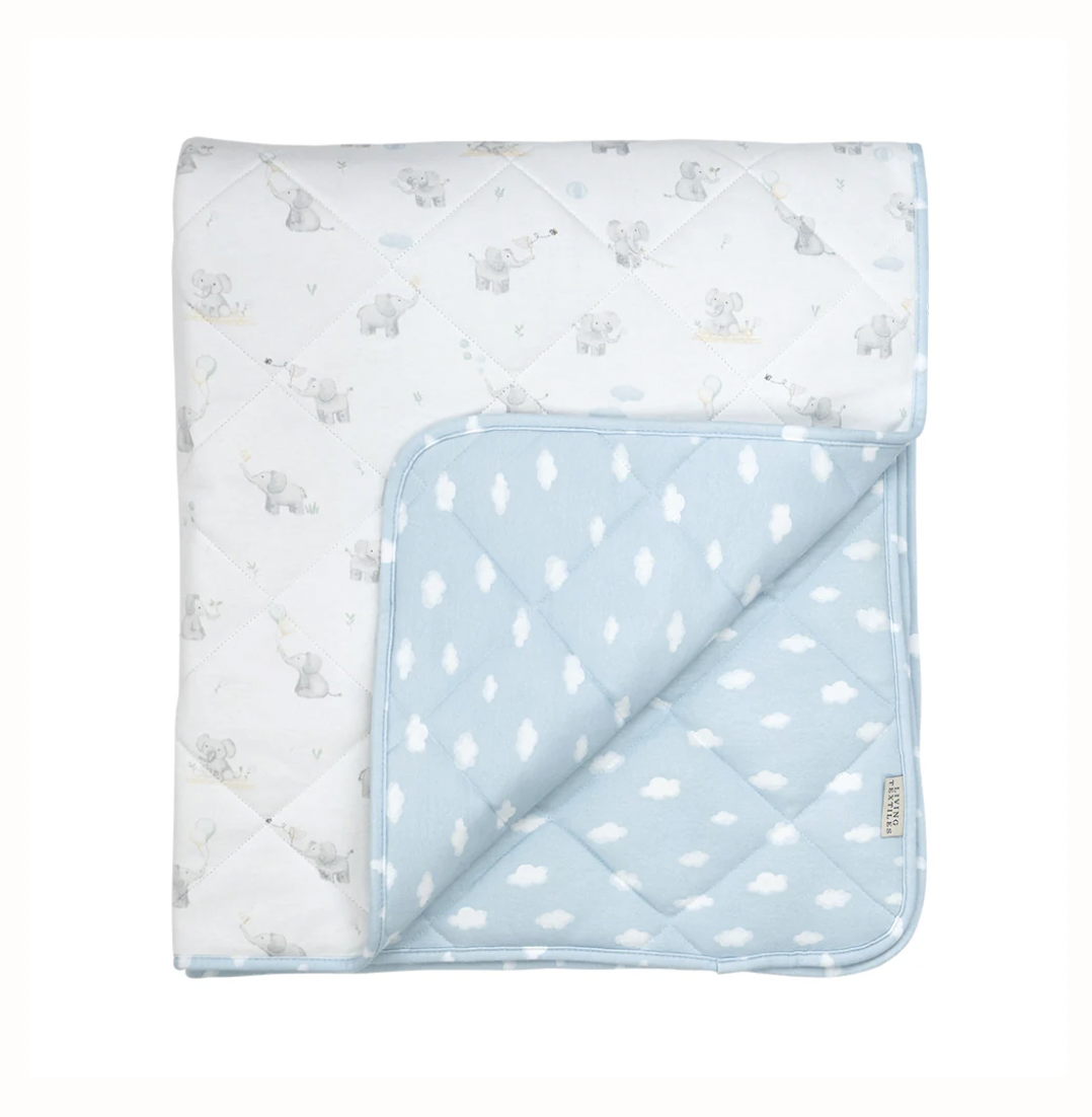 Reversible Organic Quilted Cot Comforter - Elephant Playtime