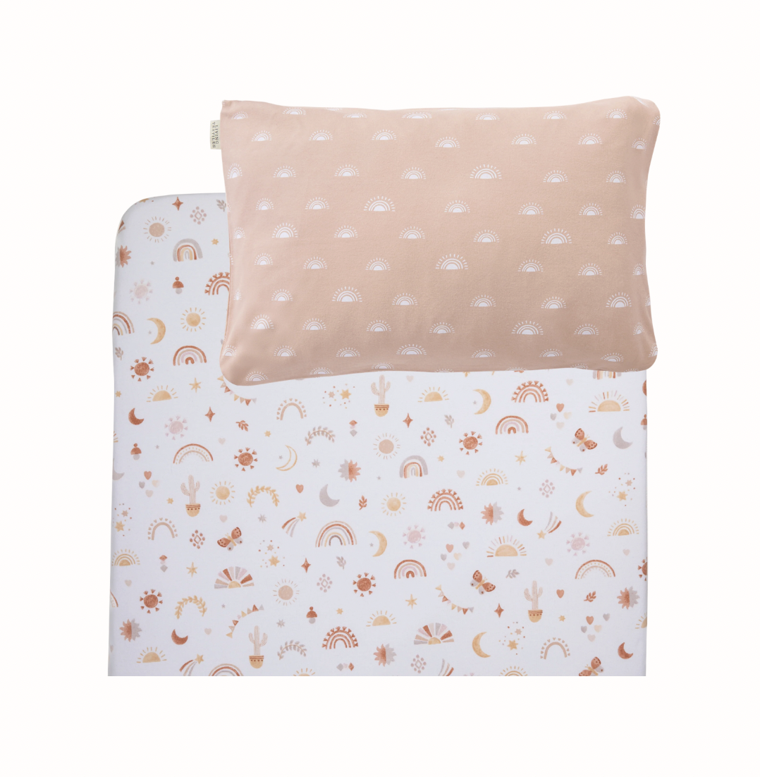 Organic Port-a-Cot Fitted Sheet & Pillowcase - Bohemian Bliss