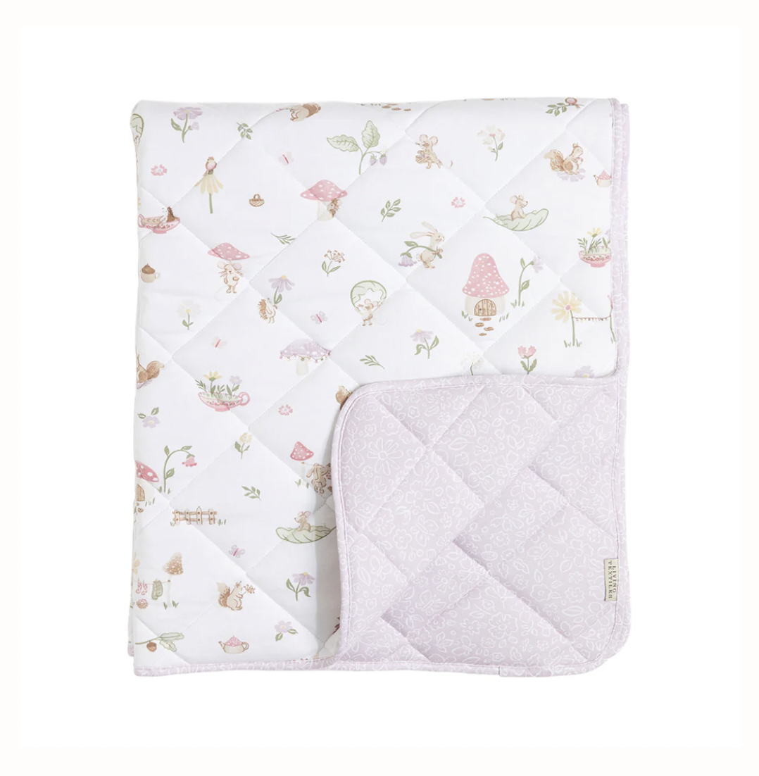 Reversible Organic Quilted Cot Comforter - Whimsical Wonderland