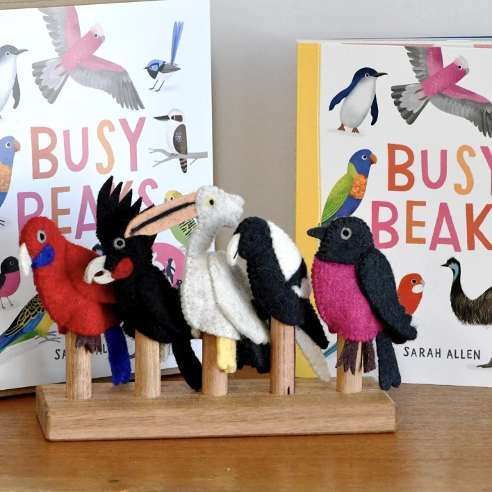 Tara Treasures - Busy Beaks Finger Puppets & Book Set