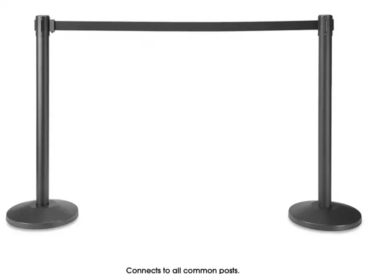 Black Crowd Control Post with Retractable Belt Black