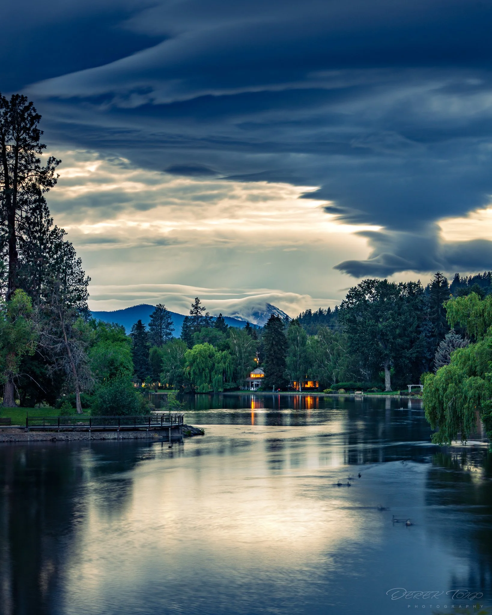 Thunderstorm clouds over Bend’s Drake Park at sunset, before evening rain rolled in