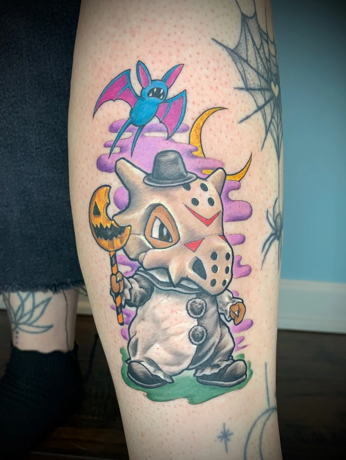 This was such a fun tattoo.  Little Cubone couldn&rsquo;t decide what to wear.

#pokemontattoo #pittsburghtattoo #colortattoo