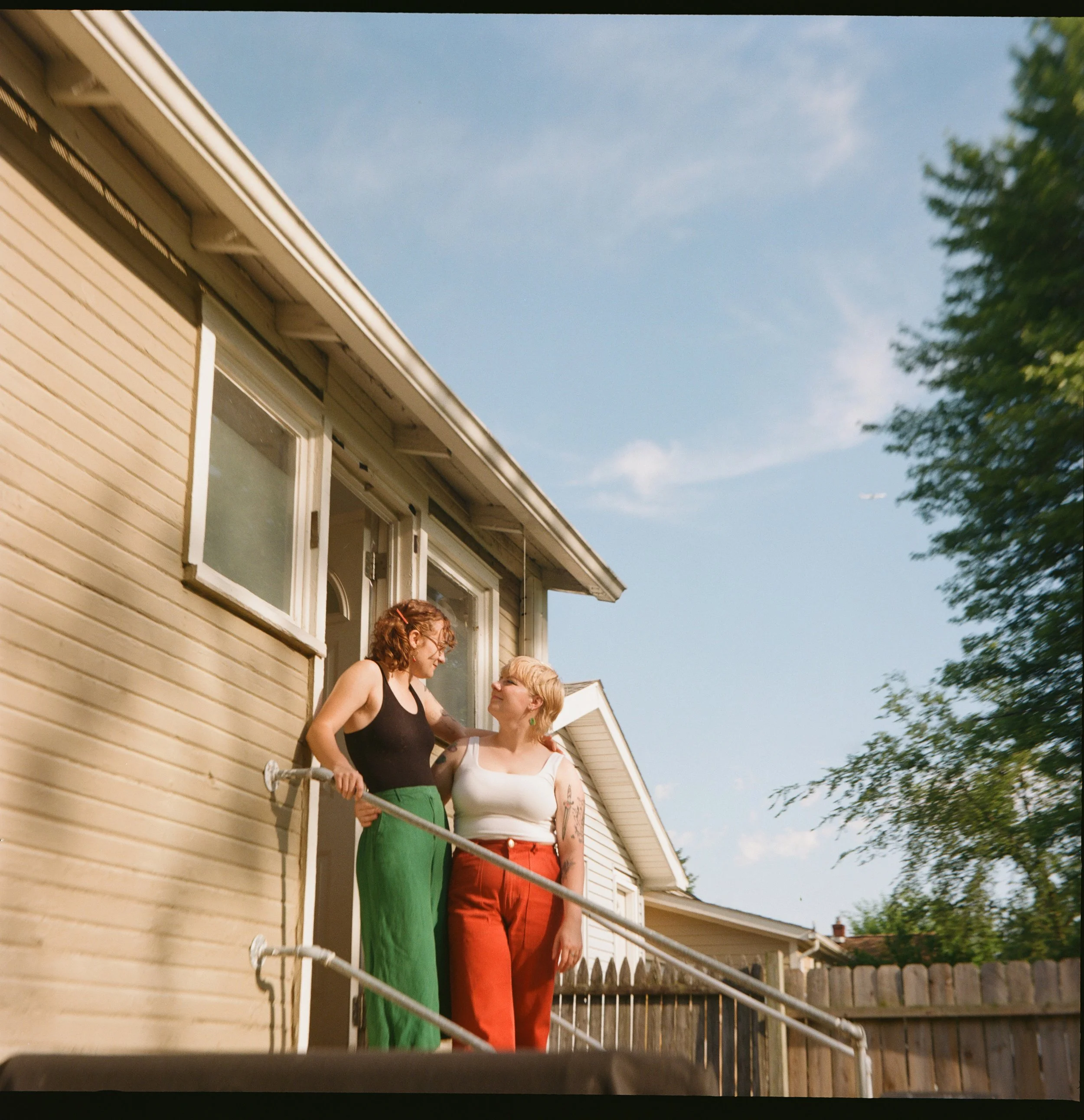 Queer couple photographed at home in Ferndale, Michigan - medium format wedding photography