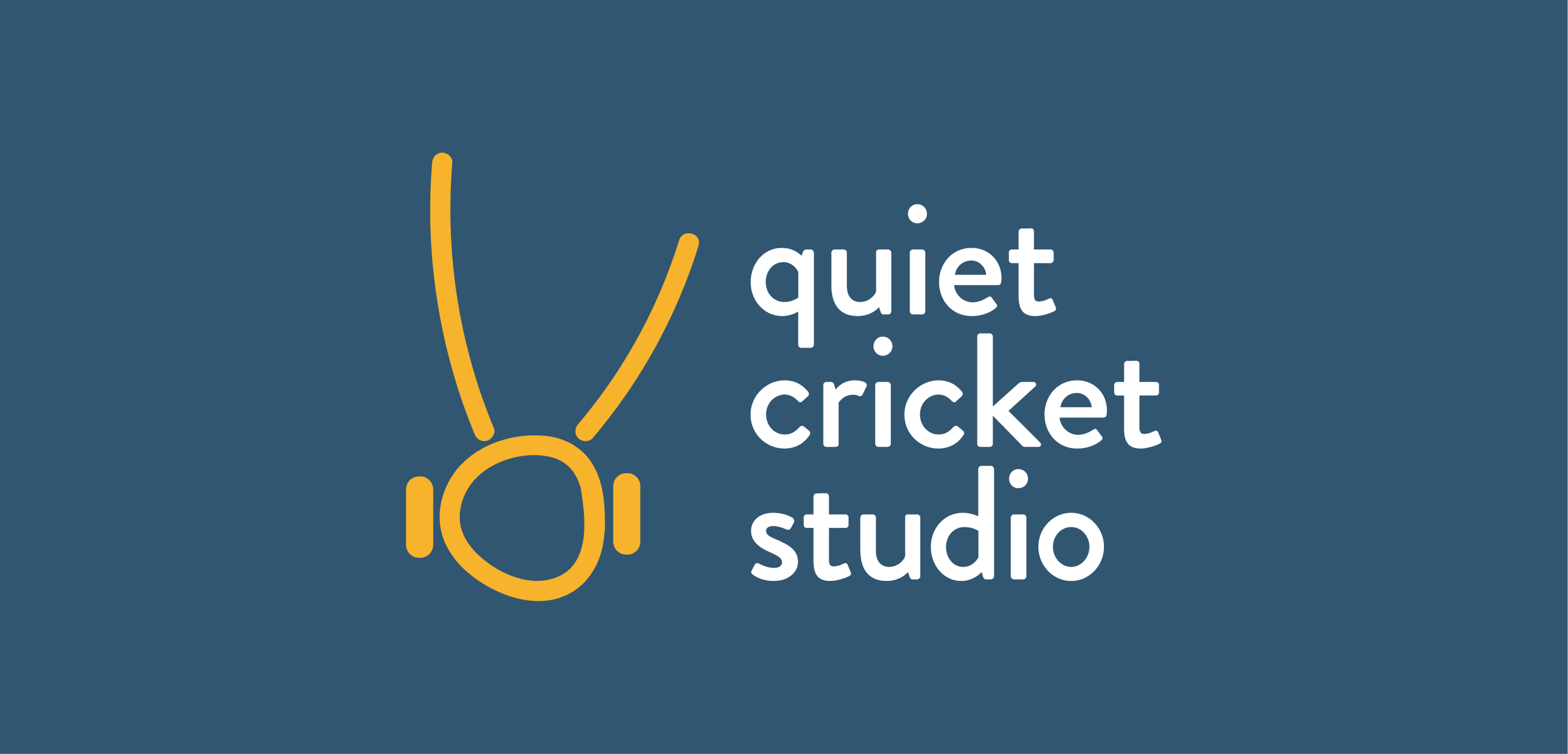 Logo of Quiet Cricket Studio featuring a yellow minimalist cricket illustration and white text on a dark blue background.