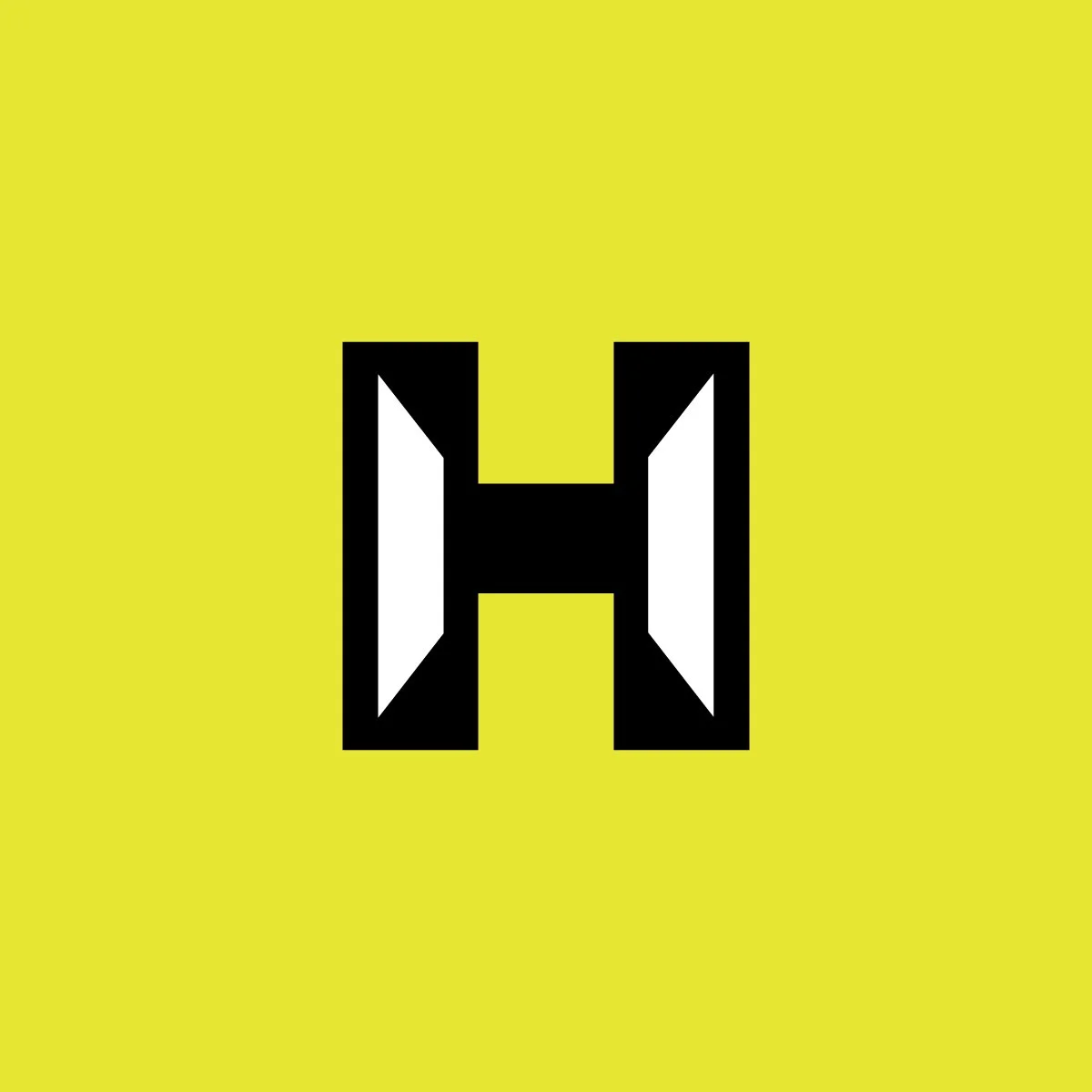 A stylized black and white logo of the letter 'H' on a yellow background.