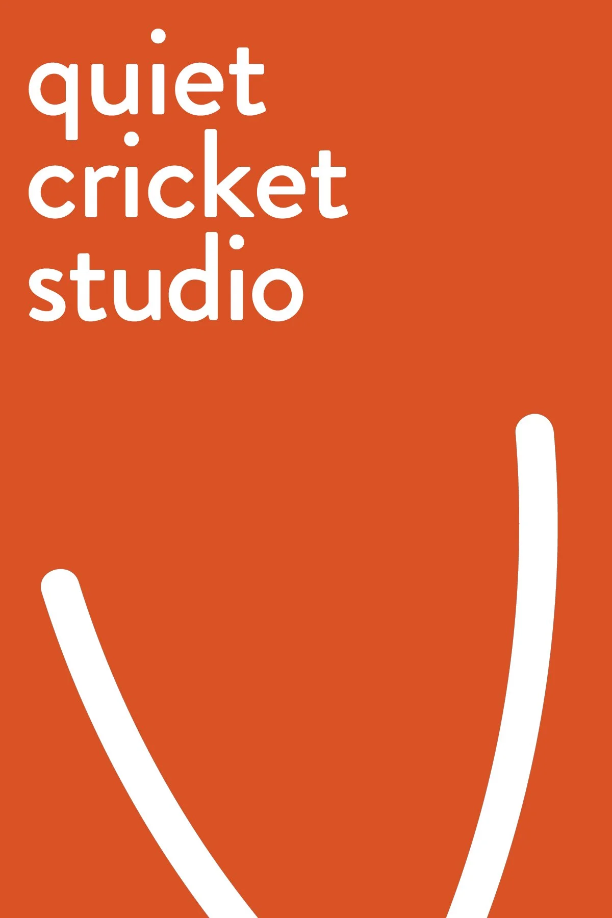 Orange background with white text that reads 'quiet cricket studio' and a partial white curved line at the bottom right.