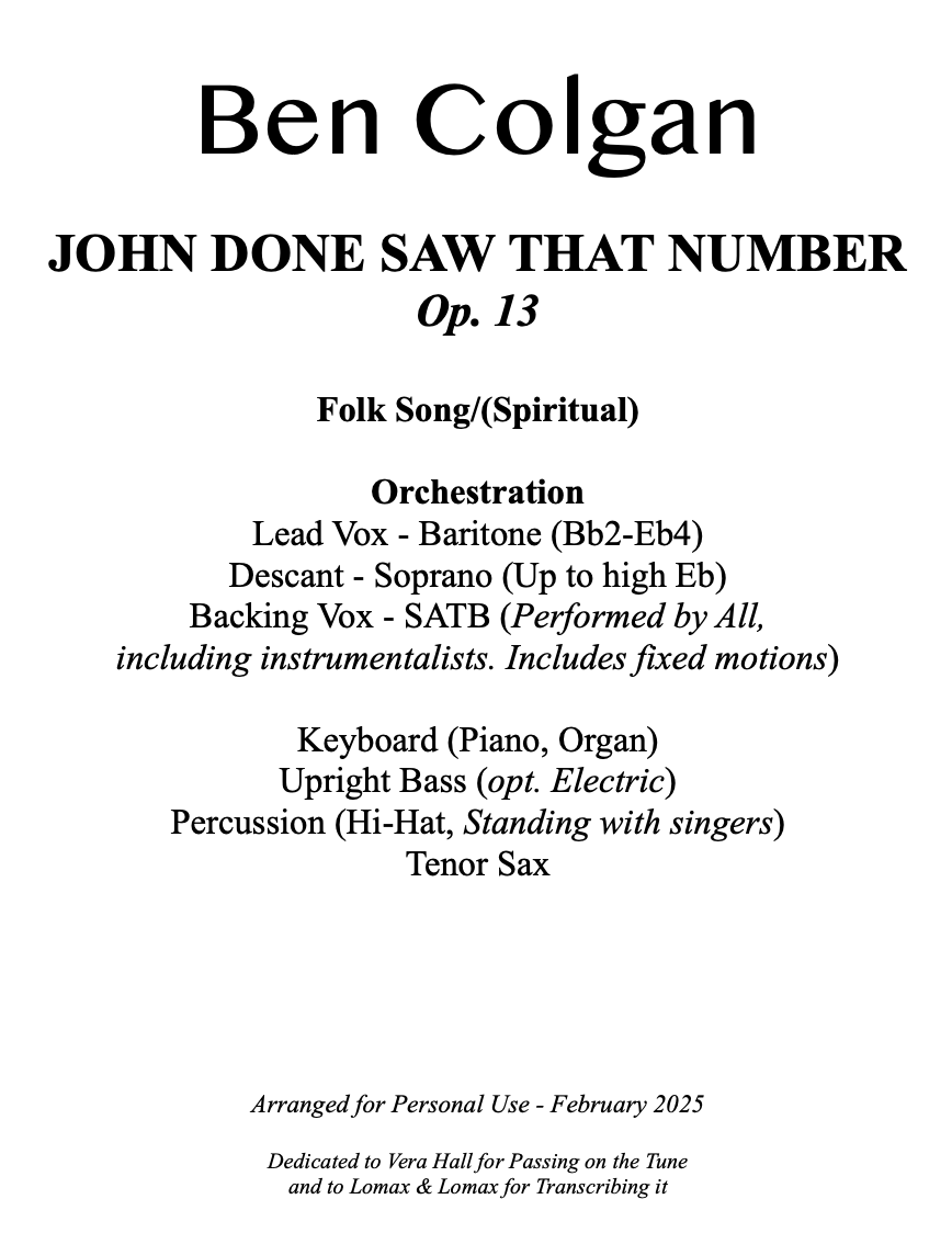 John Done Saw That Number (Band and Singer)