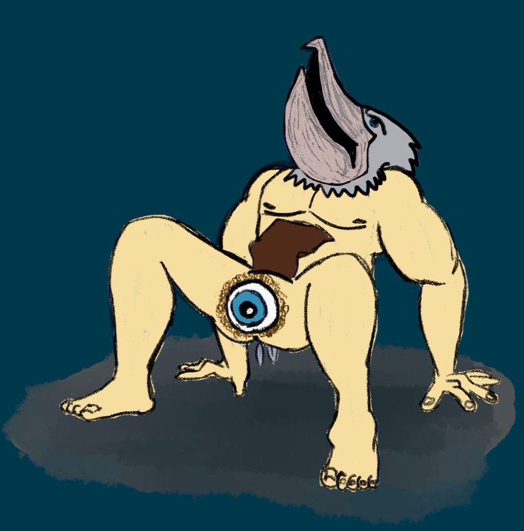 Rothgar the bird-headed man. He's a horrible experiment gone wrong with a shoe-bill stork head and a crotch eyeball that shoots lasers that he conceals with a loincloth.
