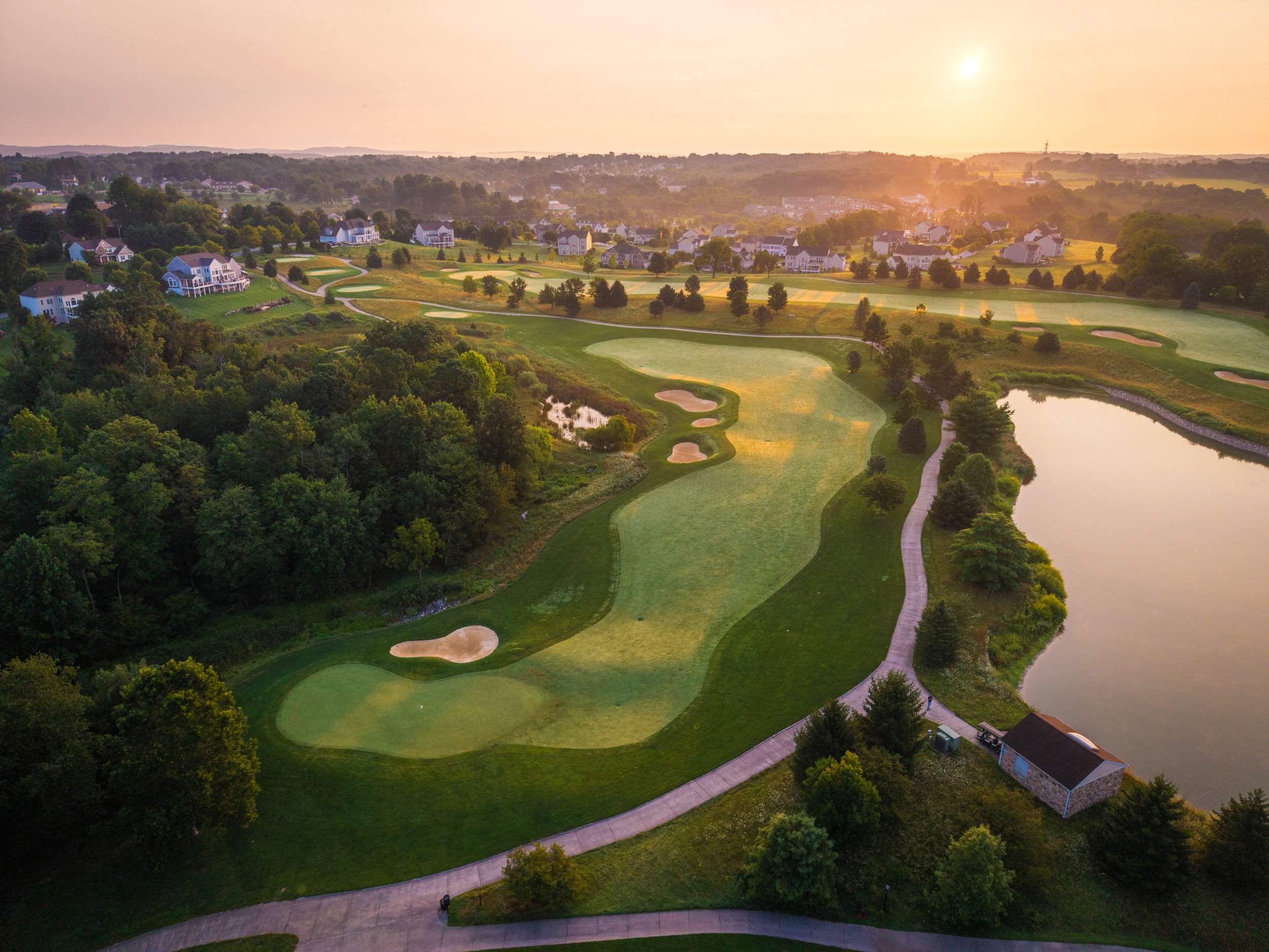 Sun rises over the golf course at Applecross Country Club in Downingtown, Pennsylvania. 