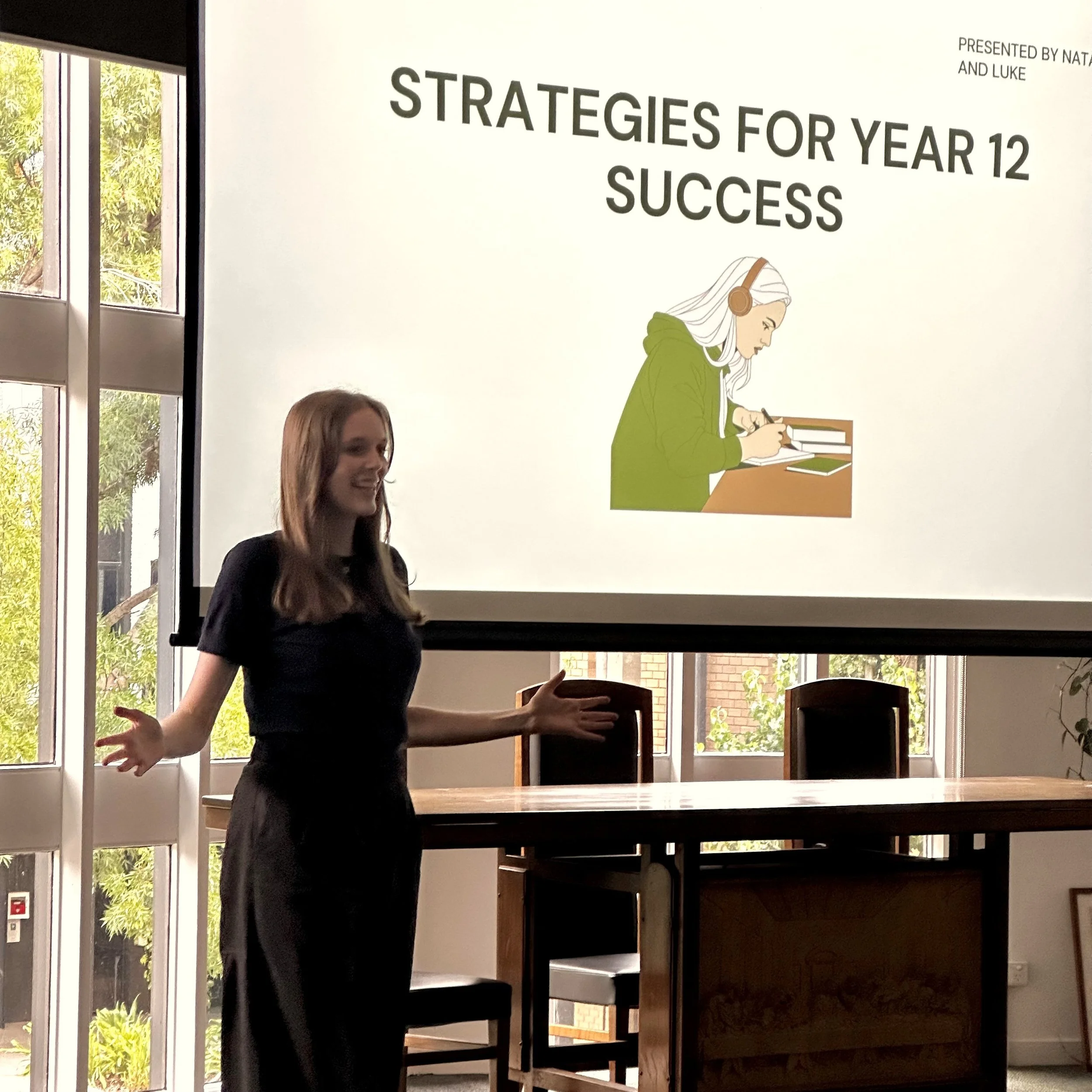 Natasha presenting a study skills workshop to Year 12 students