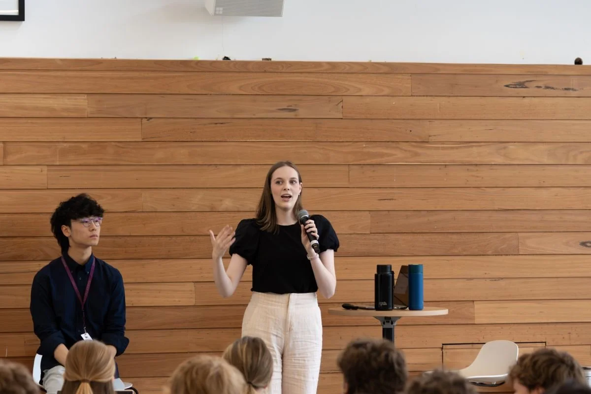 Presenter delivering evidence-based study skills workshop to high school students in Melbourne