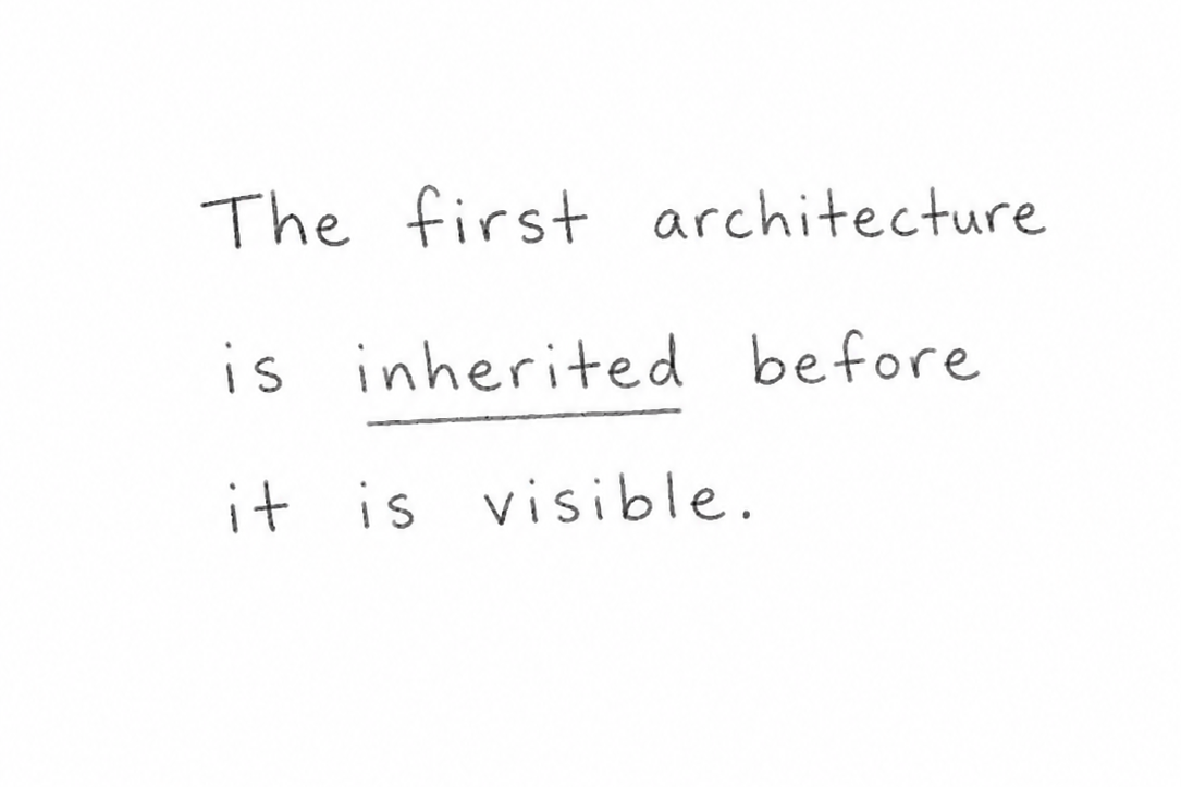 Handwritten note that says, 'The first architecture is inherited before it is visible.'