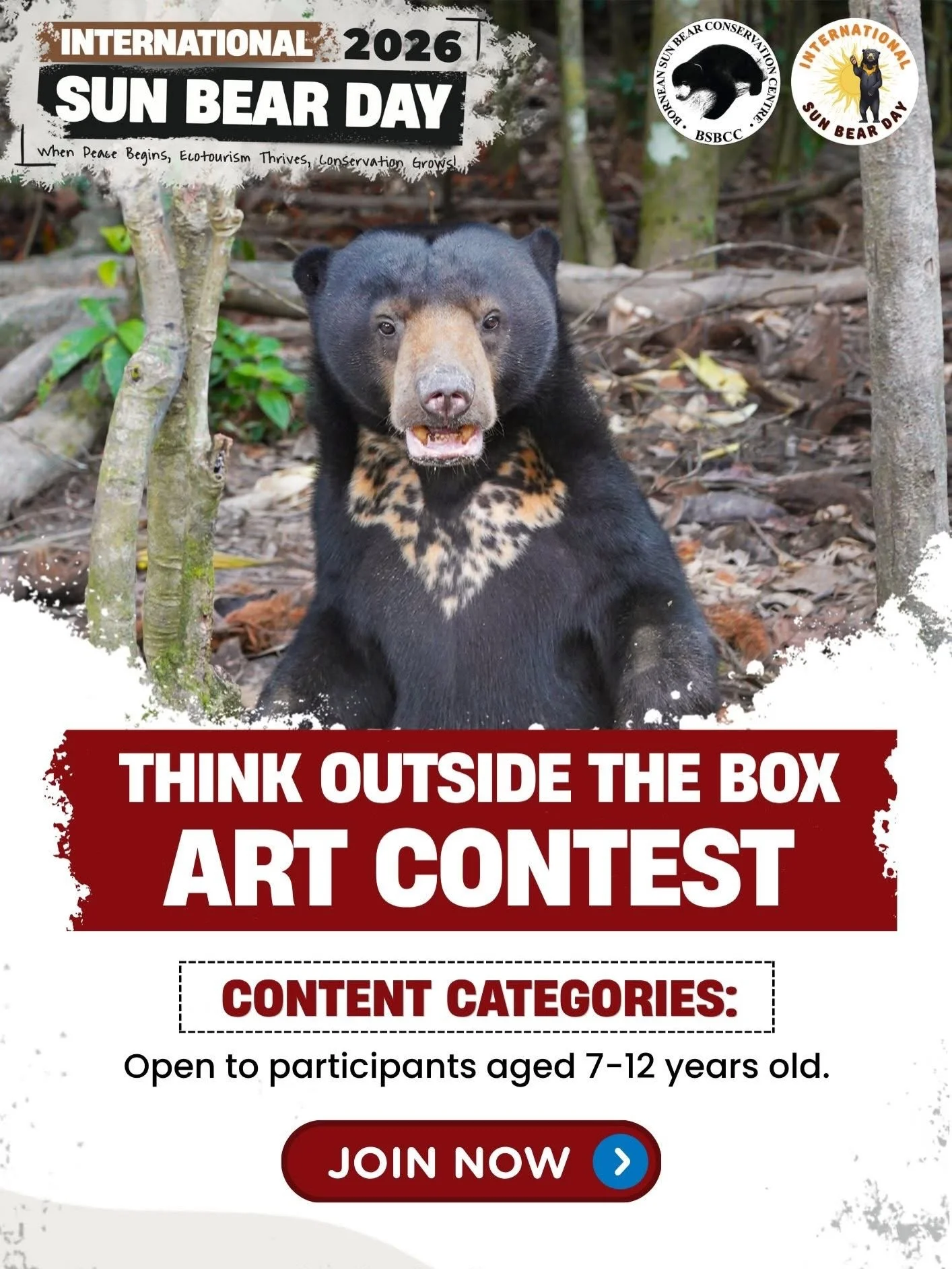 🐻🌈 Let your creativity roar!

In celebration of International Sun Bear Day 2026 (16 May), we&rsquo;re inviting kids aged 7&ndash;12 to join our &ldquo;Think Outside The Box&rdquo; Contest 🎨✨

There&rsquo;s no limit to creativity, just remember to 