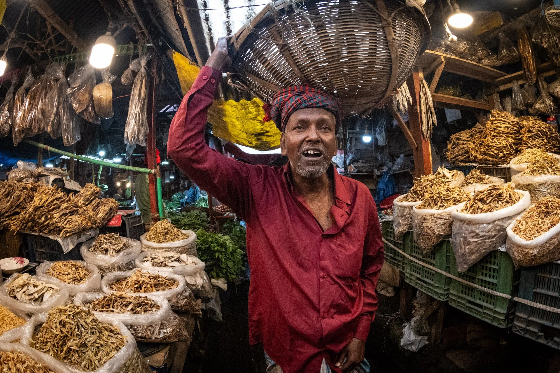 Walking through the old market in old town Dhaka in Bangladesh. 