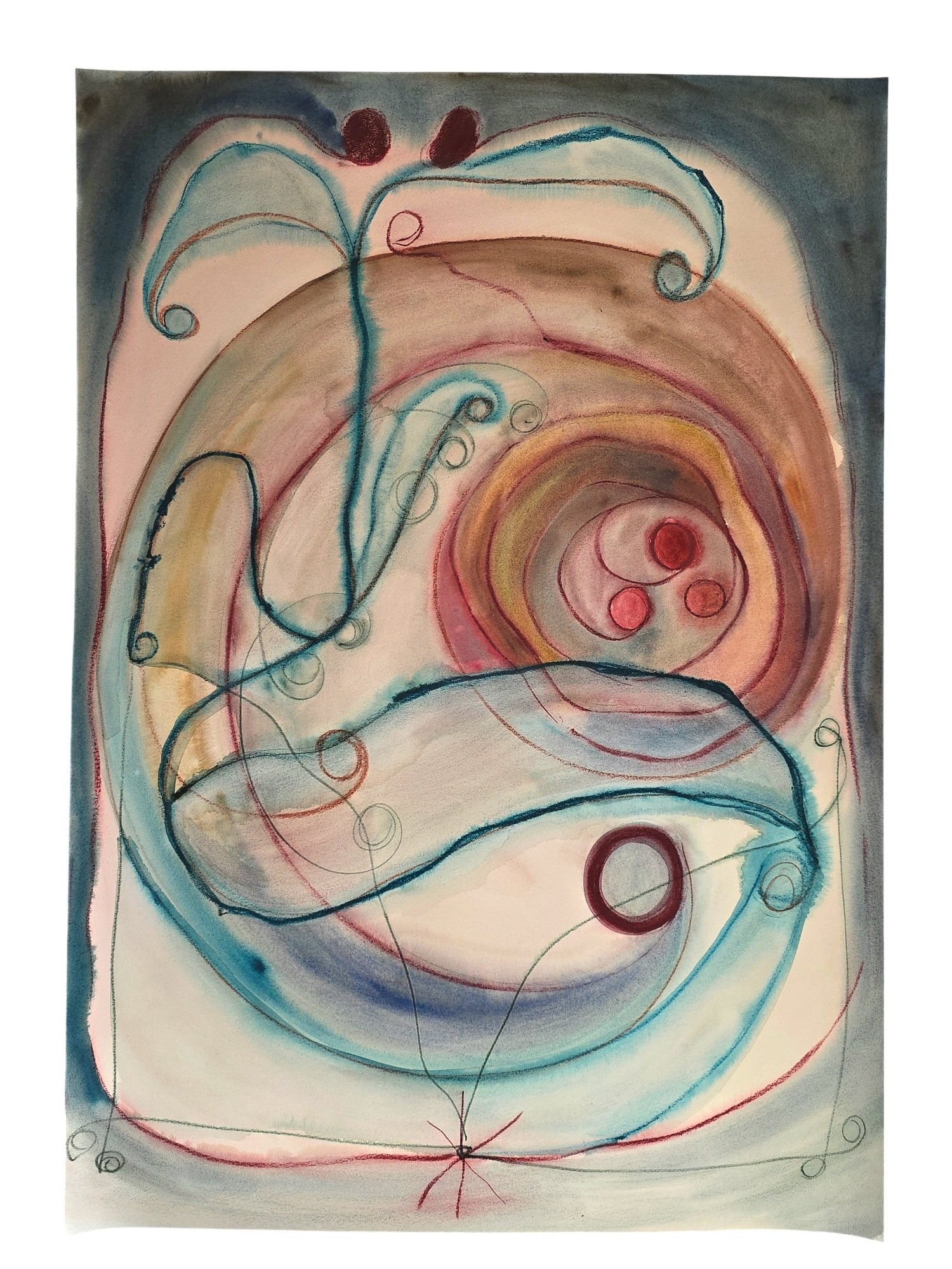 The Archives of the Fleeting. Fig. 2. Water, watercolor, acrylic color ashes, coffee, crayon and chalks on 70x100cm paper. 2024