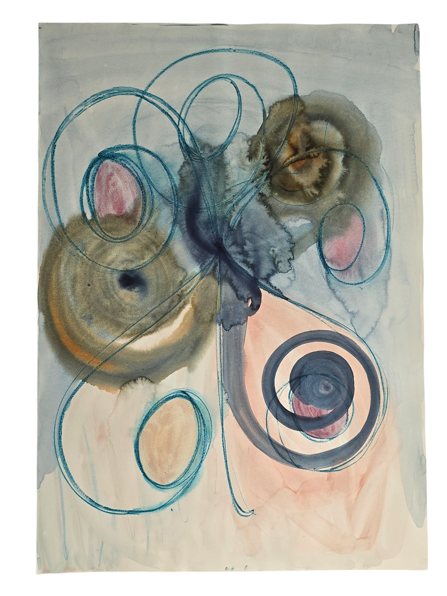 The Archives of the Fleeting. Fig. 4. Water, watercolor, acrylic color ashes, coffee, crayon and chalks on 70x100cm paper. 2024
