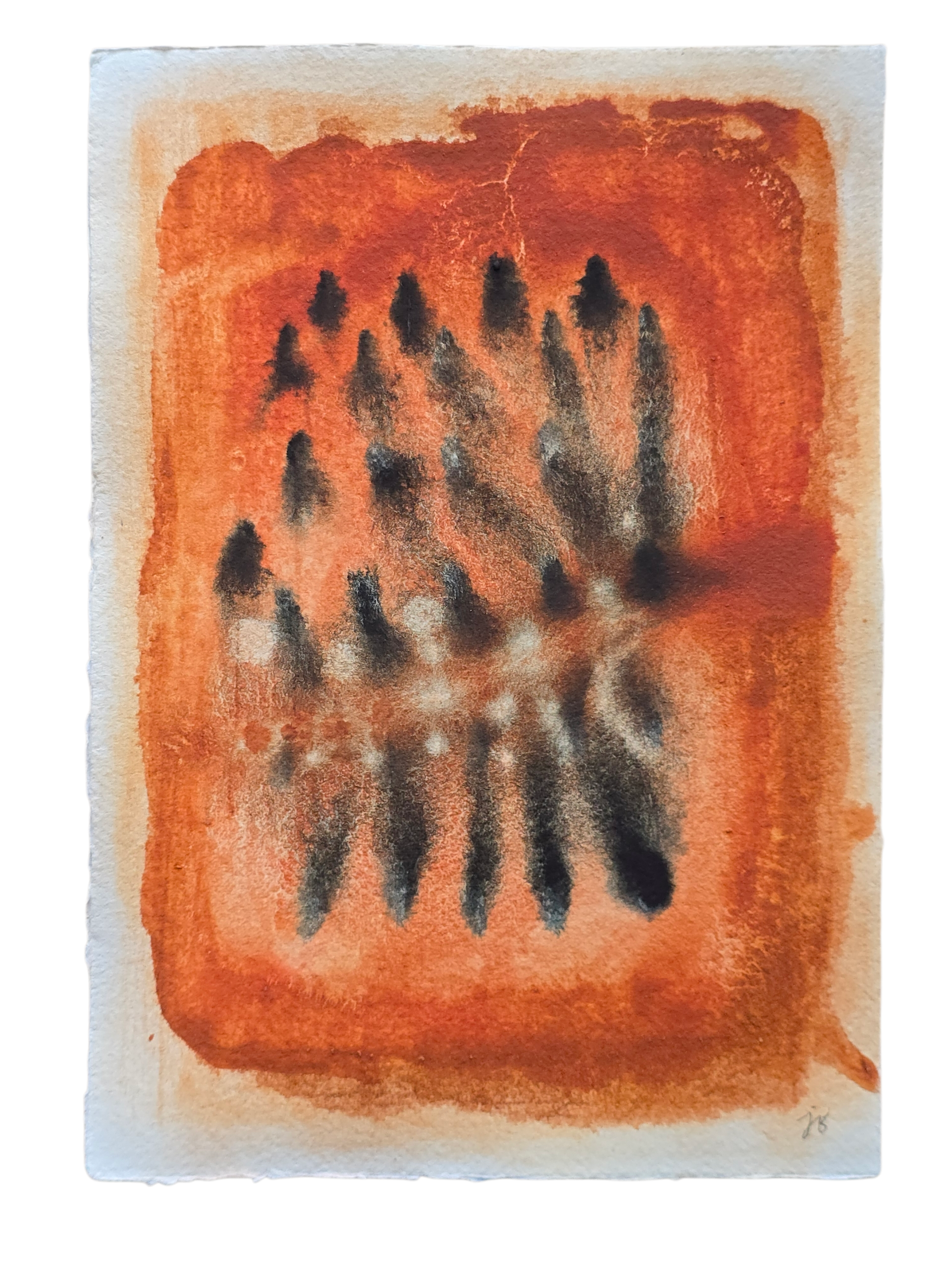 Insights of Fire and Fields, 20*30cm on handmade paper 
(made from soil of local cliffs, this painting may change over time ( as do we))