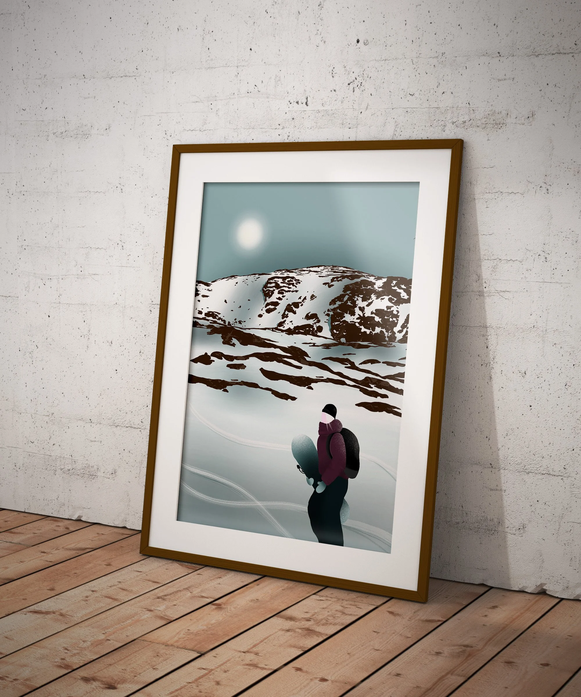 Illustration digitale du paysage enneigé de Riksgränsen en Suède.