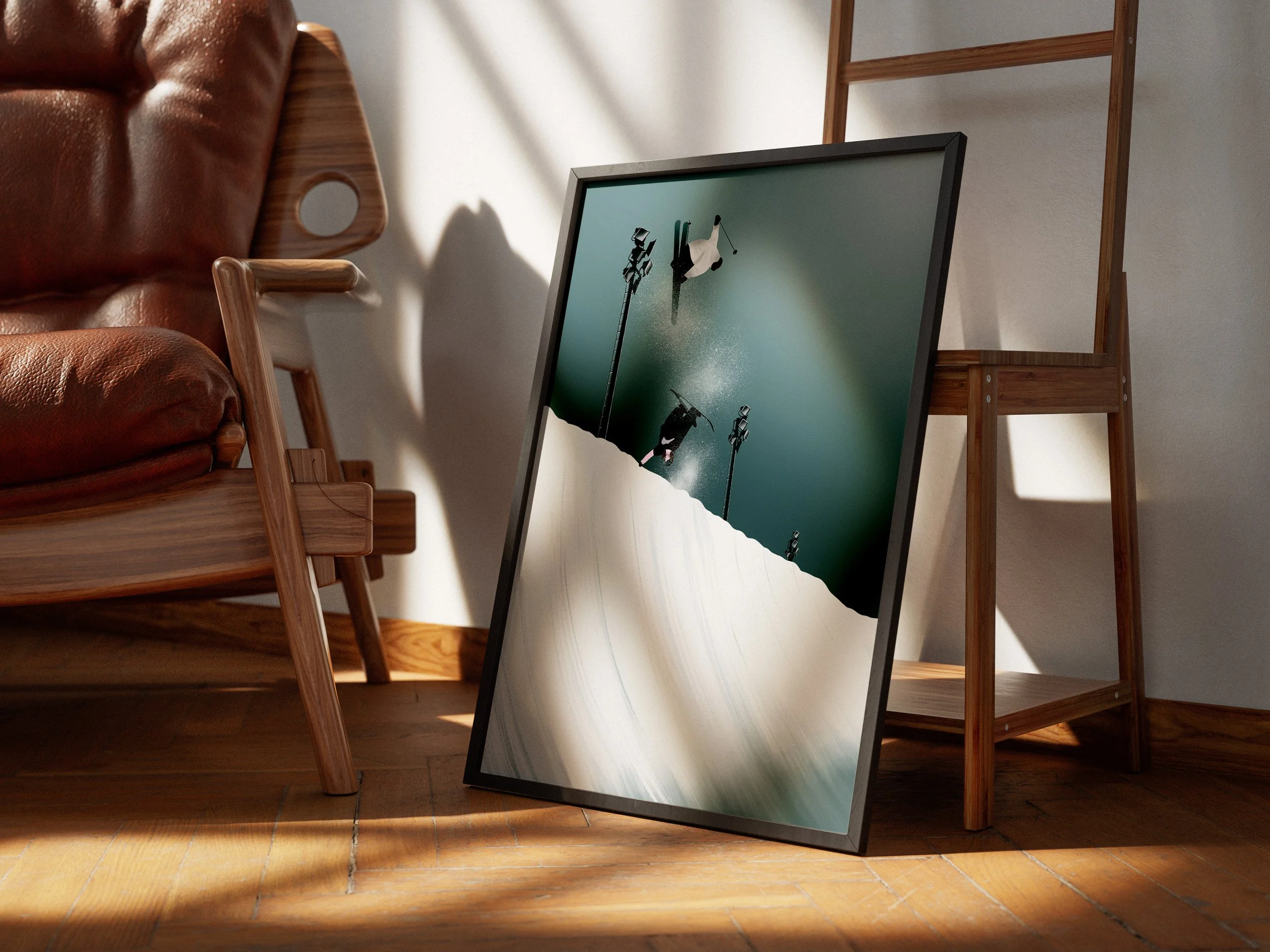 Deux skieurs exécutant des tricks dans un half-pipe enneigé.