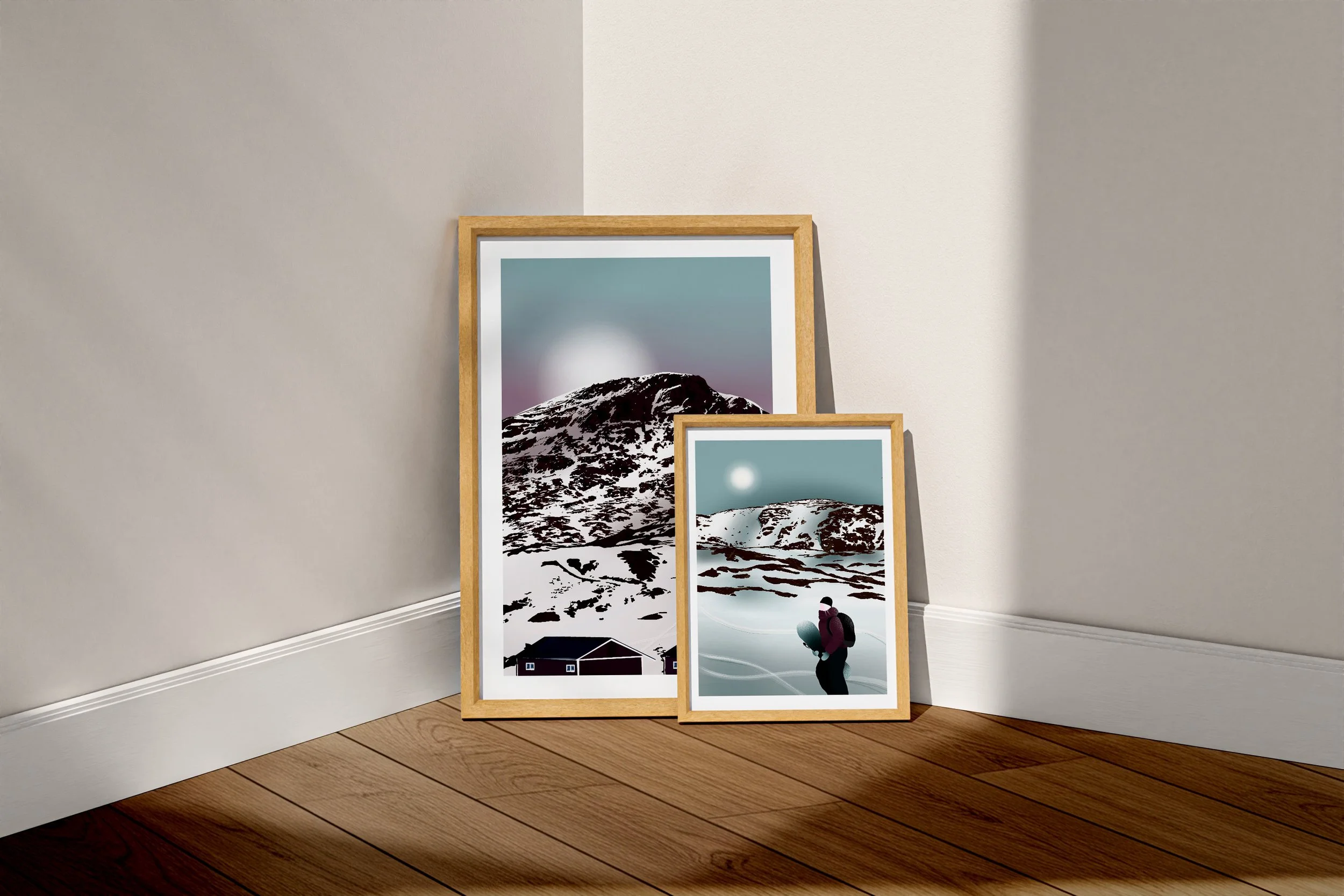 Illustration digitale du paysage enneigé de Riksgränsen en Suède.