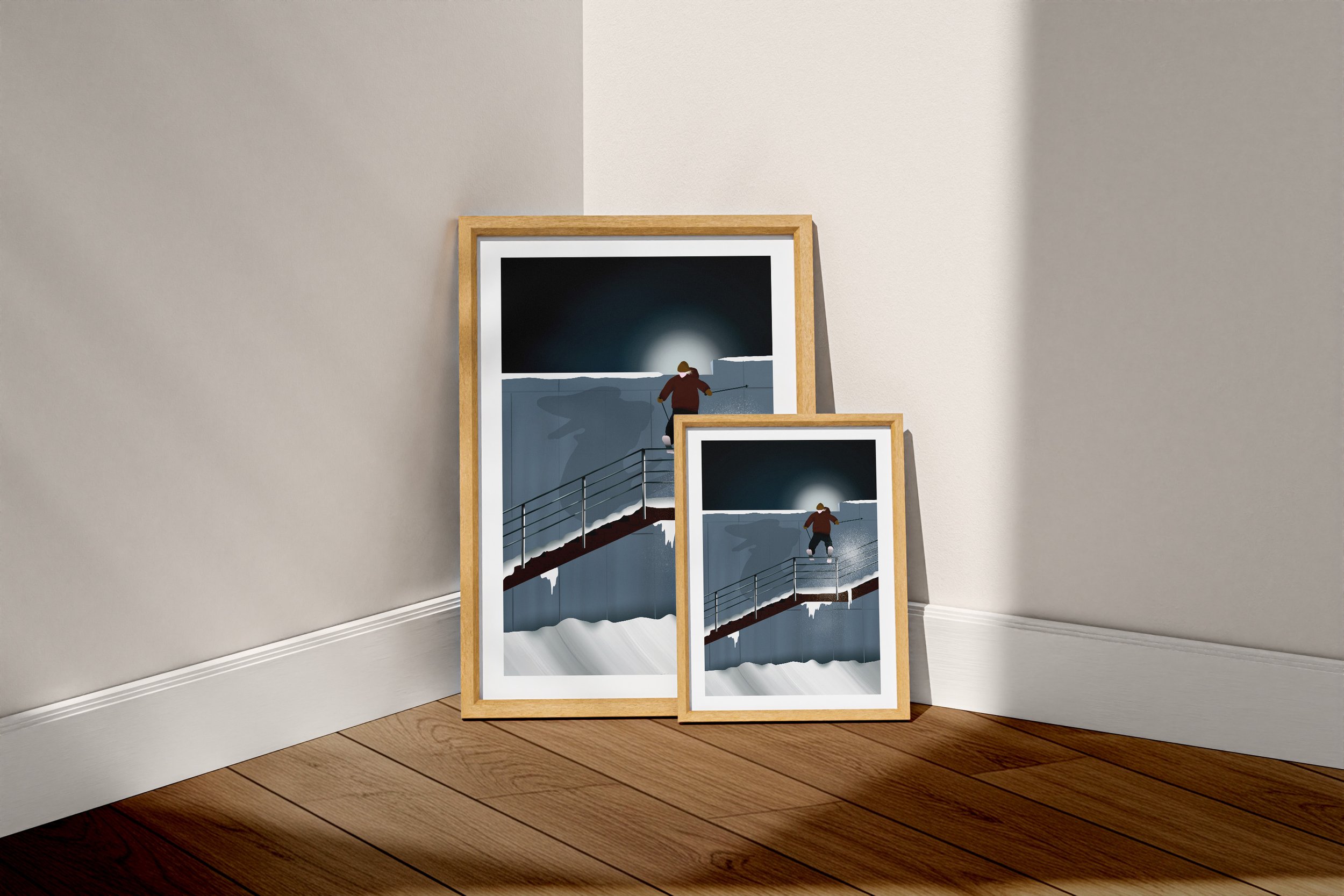 Illustration digitale inspirée du ski freestyle street.