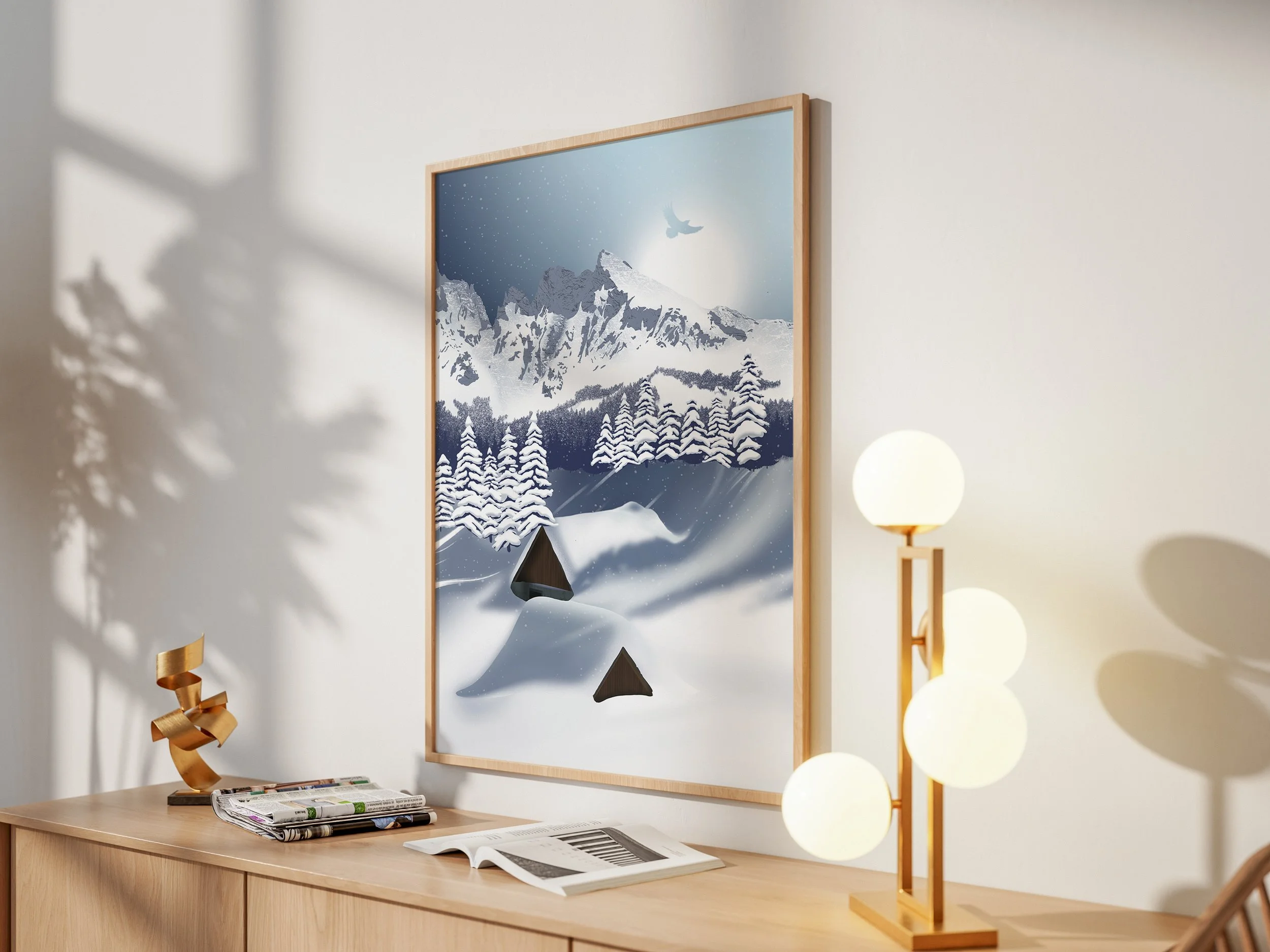 Les chalets enneigés dans les Dolomites en Italie.