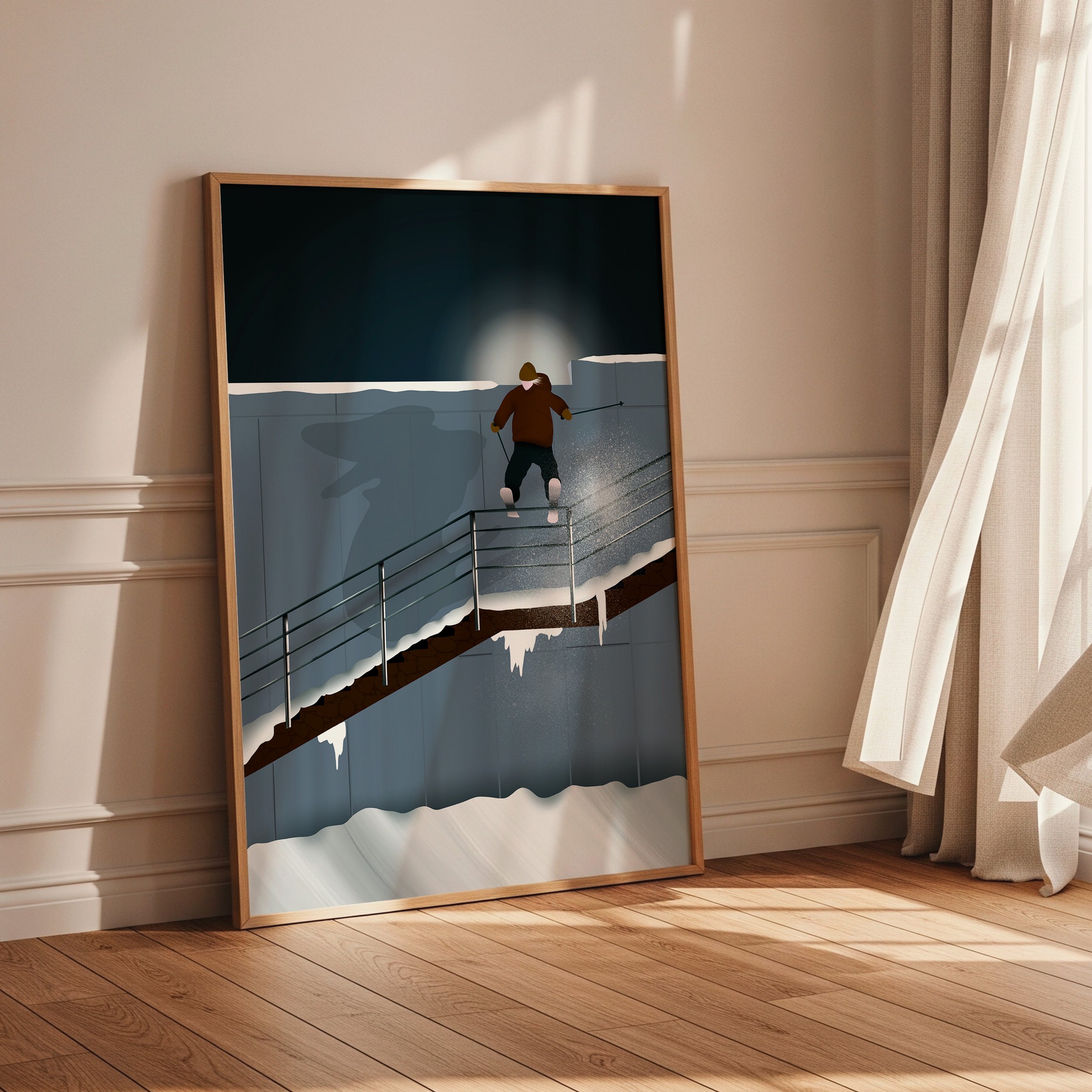 Illustration digitale inspirée du ski freestyle street.