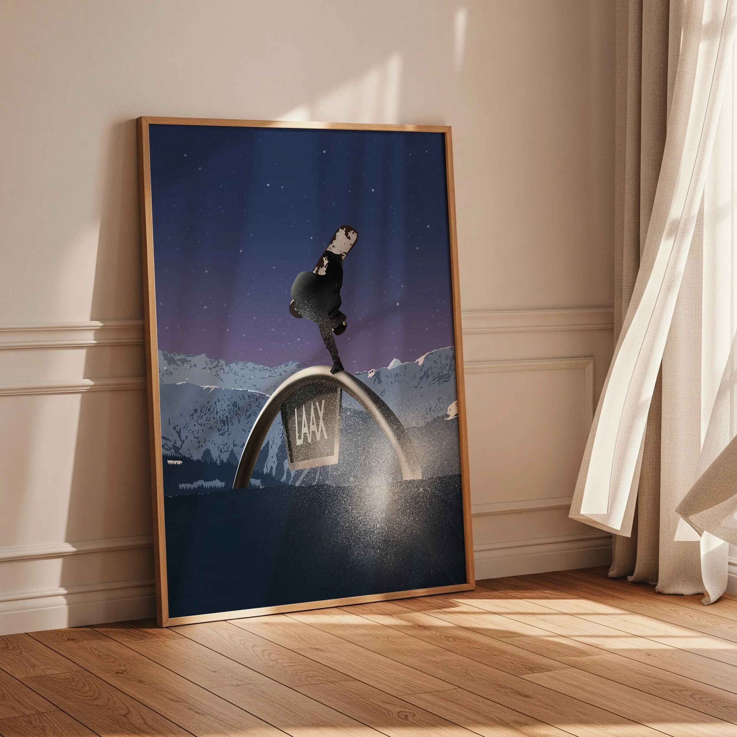 Snowboard freestyle sur un rail, dans la station de ski de Laax en Suisse.