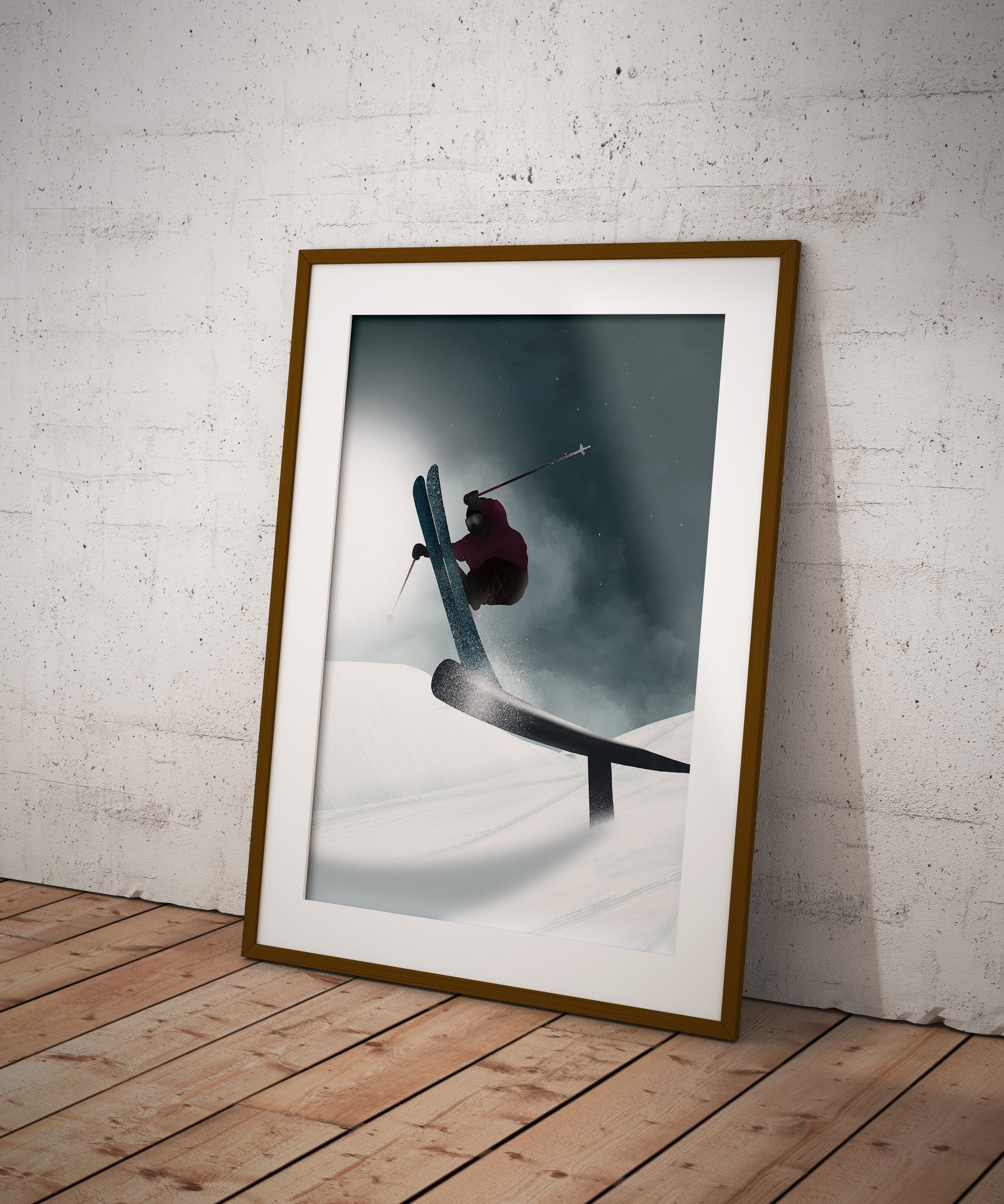 Skieur freestyle exécutant un trick sur un rail enneigé.