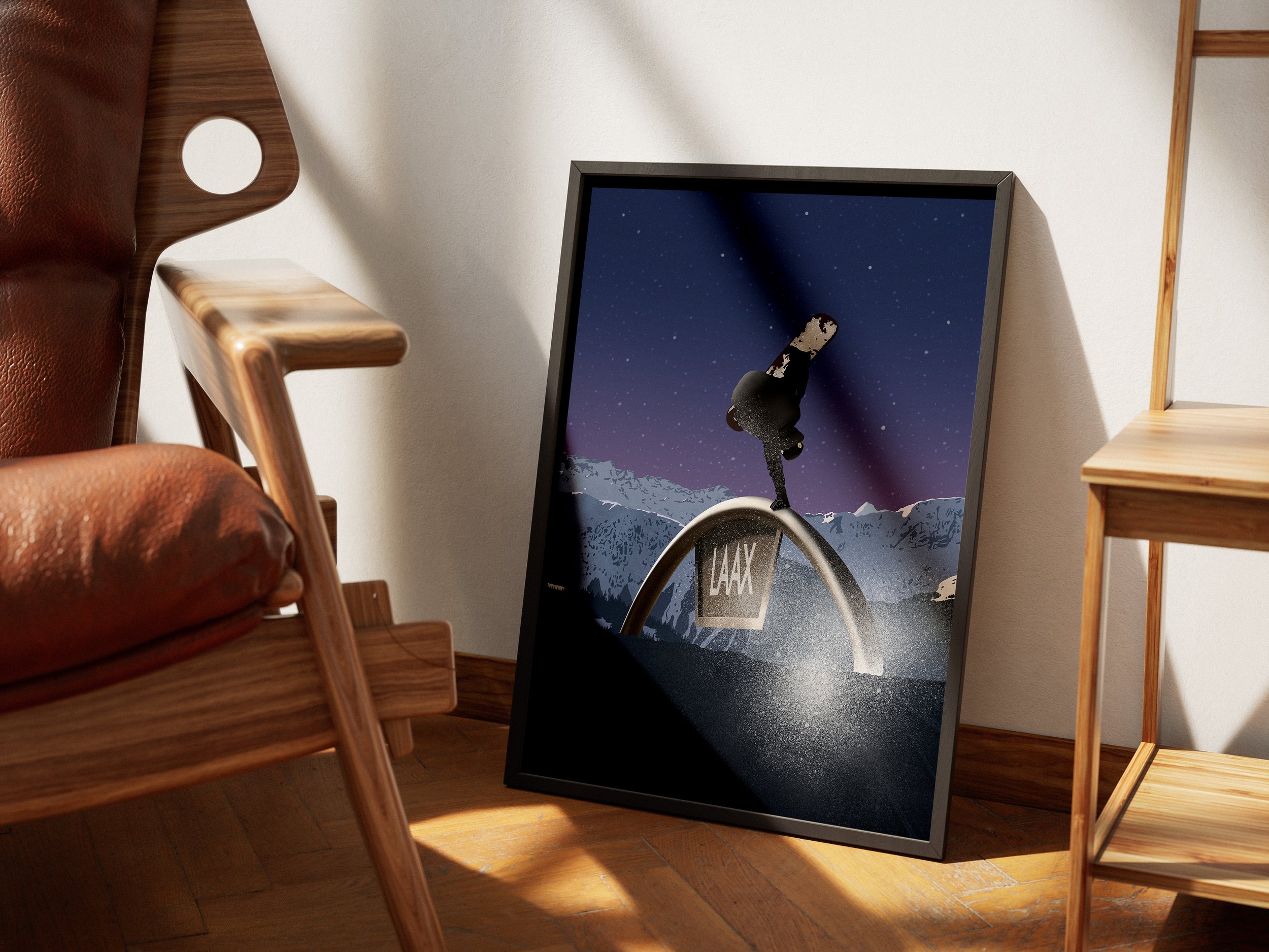 Snowboard freestyle sur un rail, dans la station de ski de Laax en Suisse.