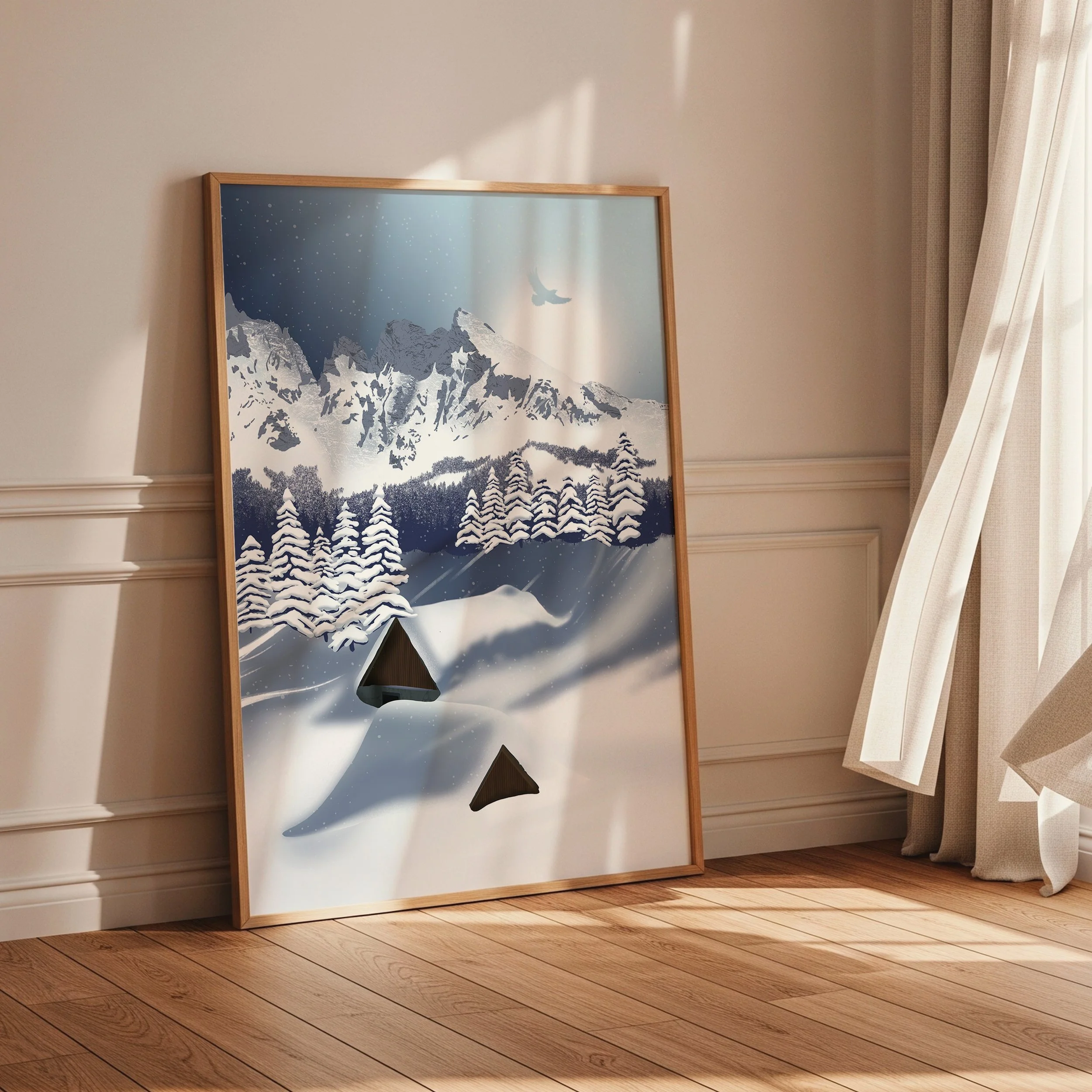 Les chalets enneigés dans les Dolomites en Italie.