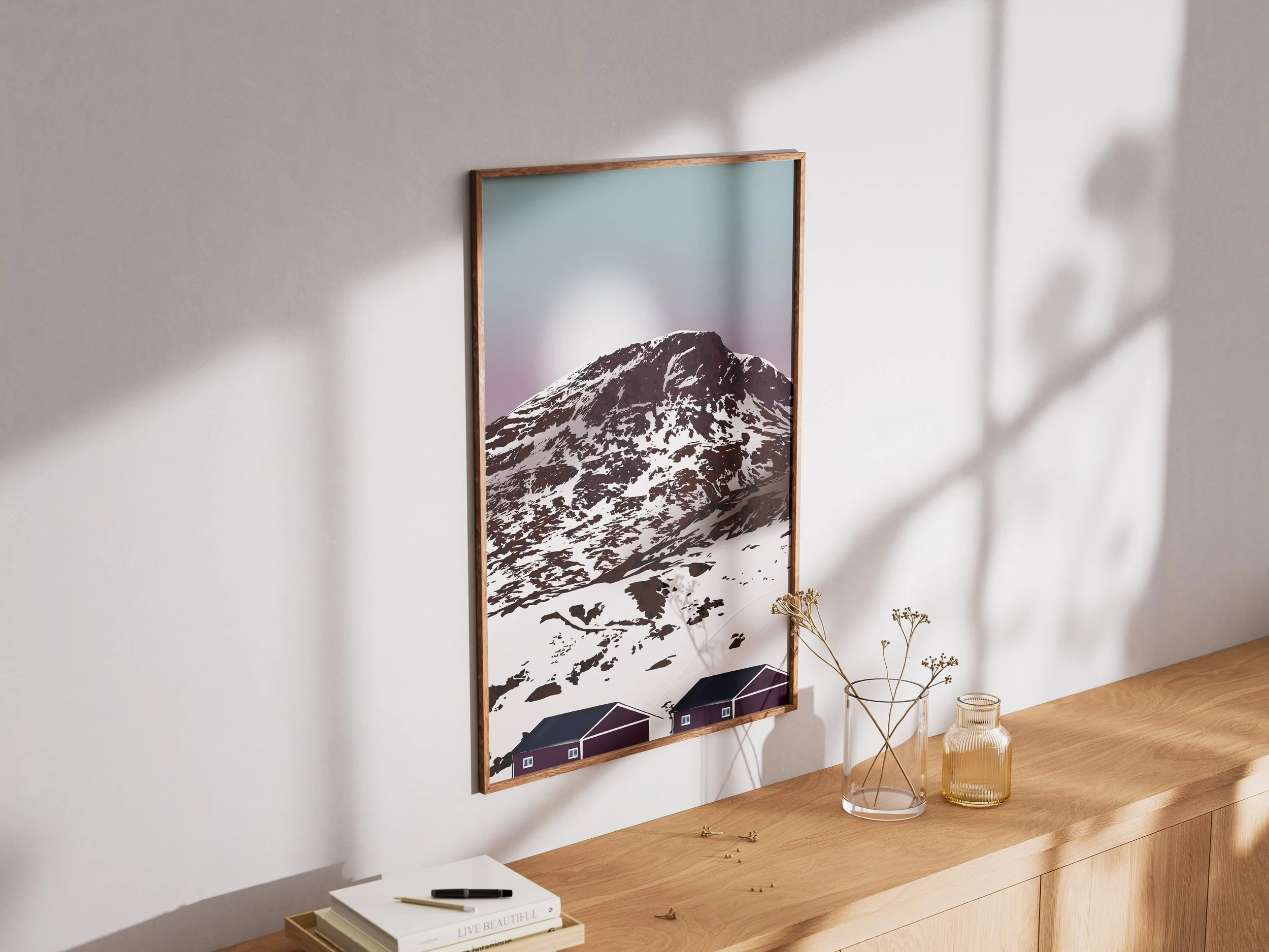 Illustration digitale du paysage enneigé de Riksgränsen en Suède.