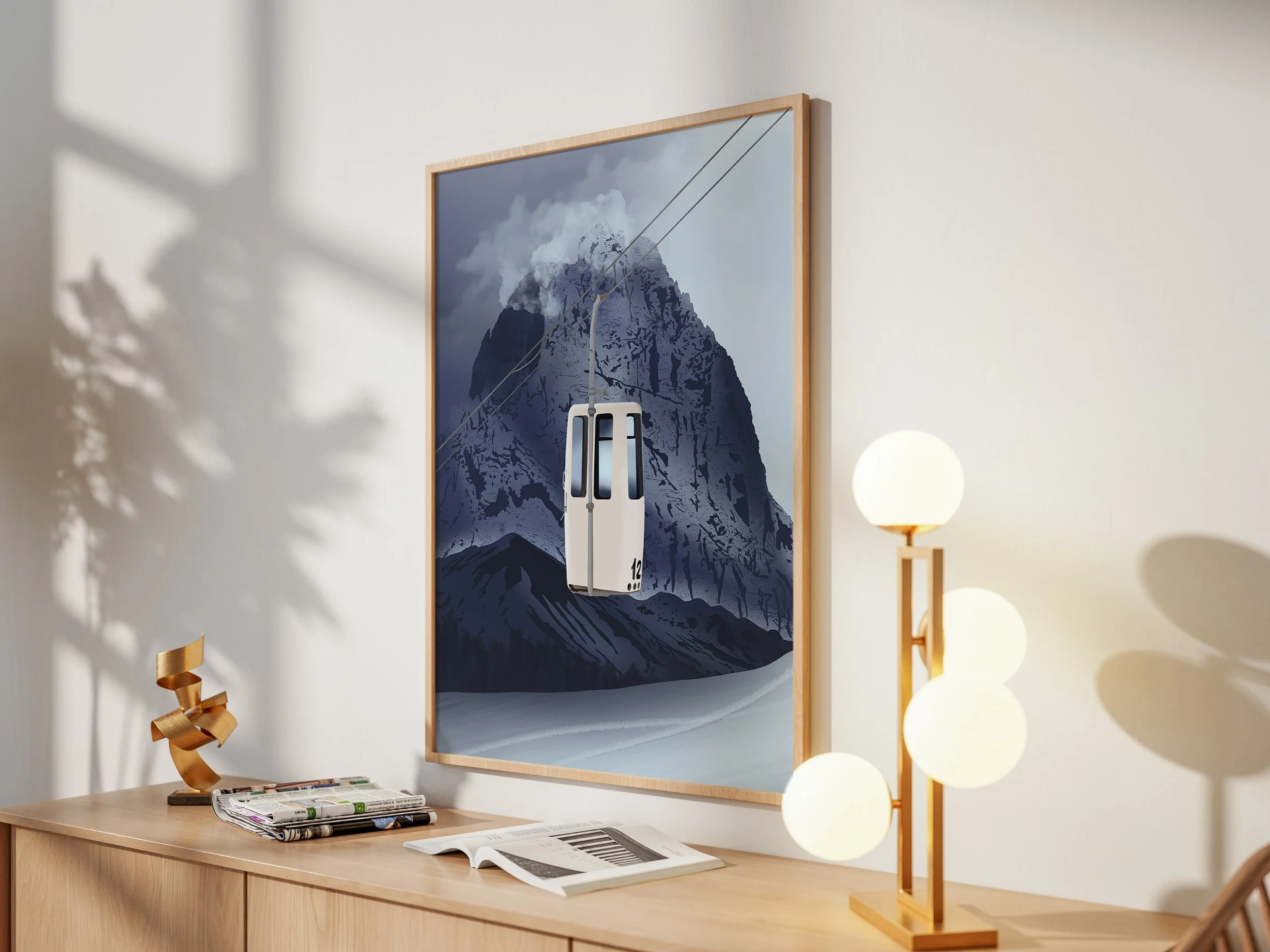 Illustration de la célèbre "Coffin Gondola" dans les Dolomites en Italie